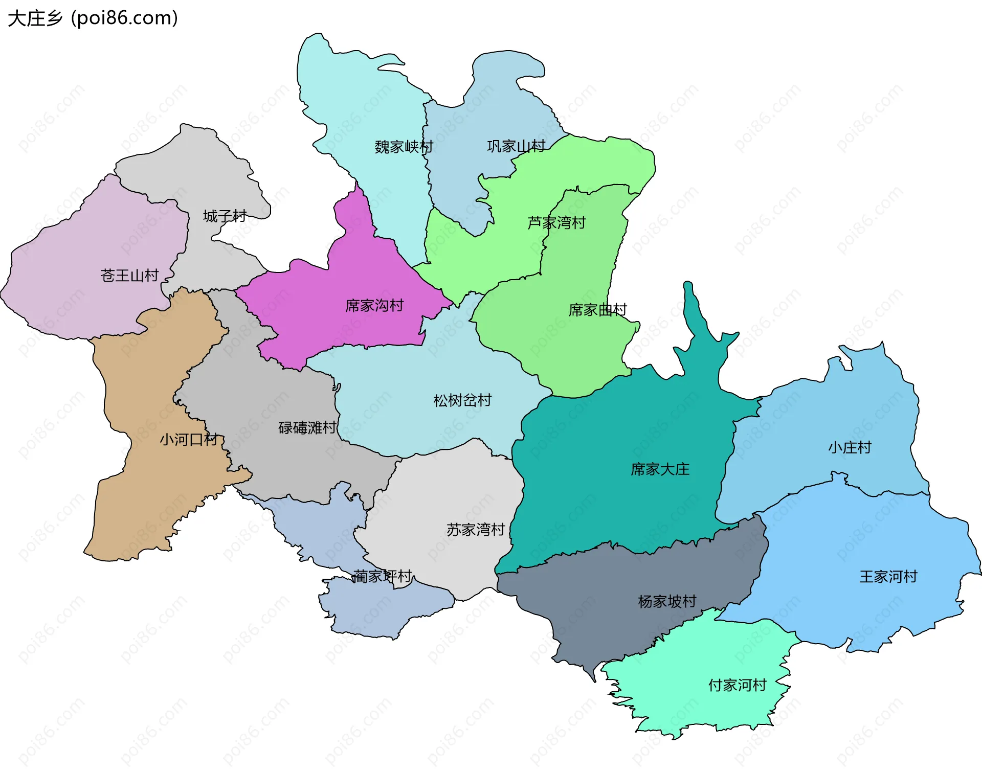 大庄乡边界地图(五级行政区划)