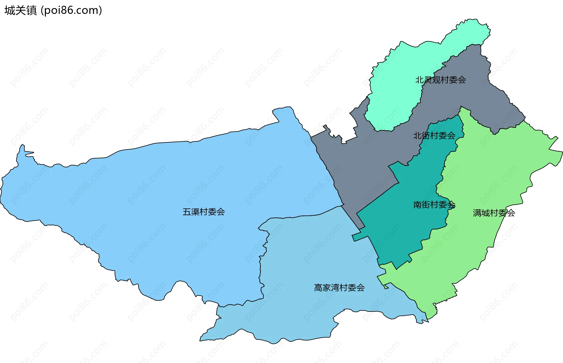 城关镇边界地图(五级行政区划)