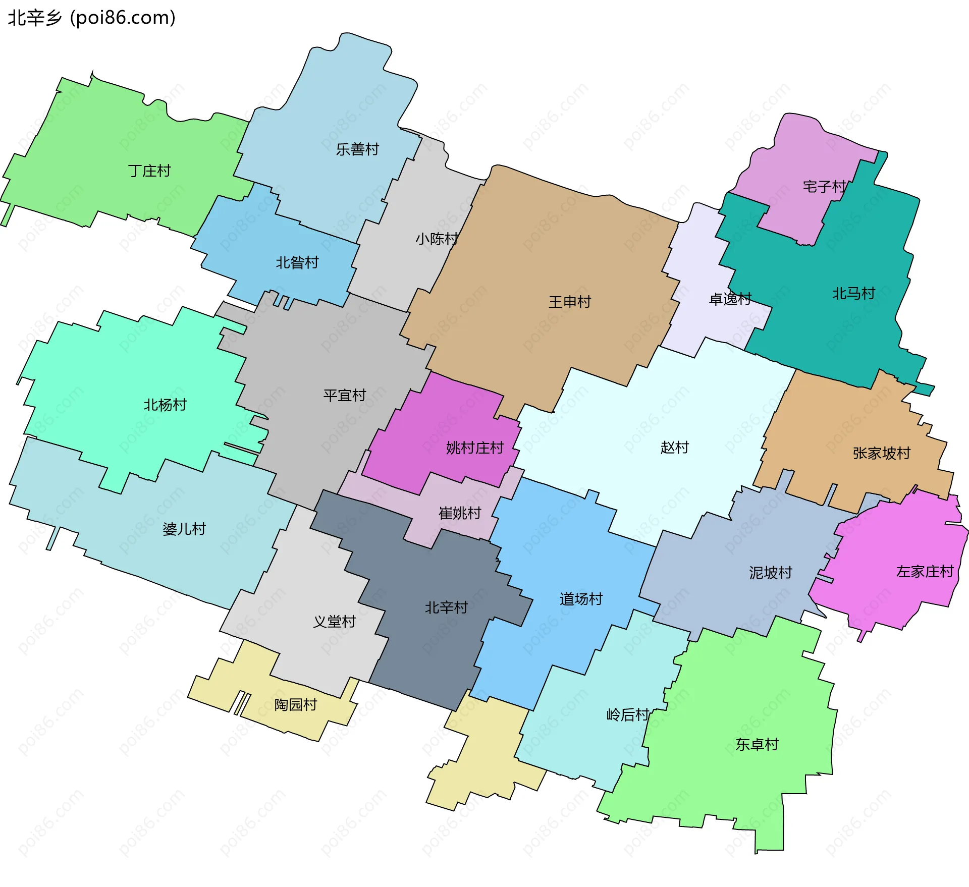 北辛乡边界地图(五级行政区划)