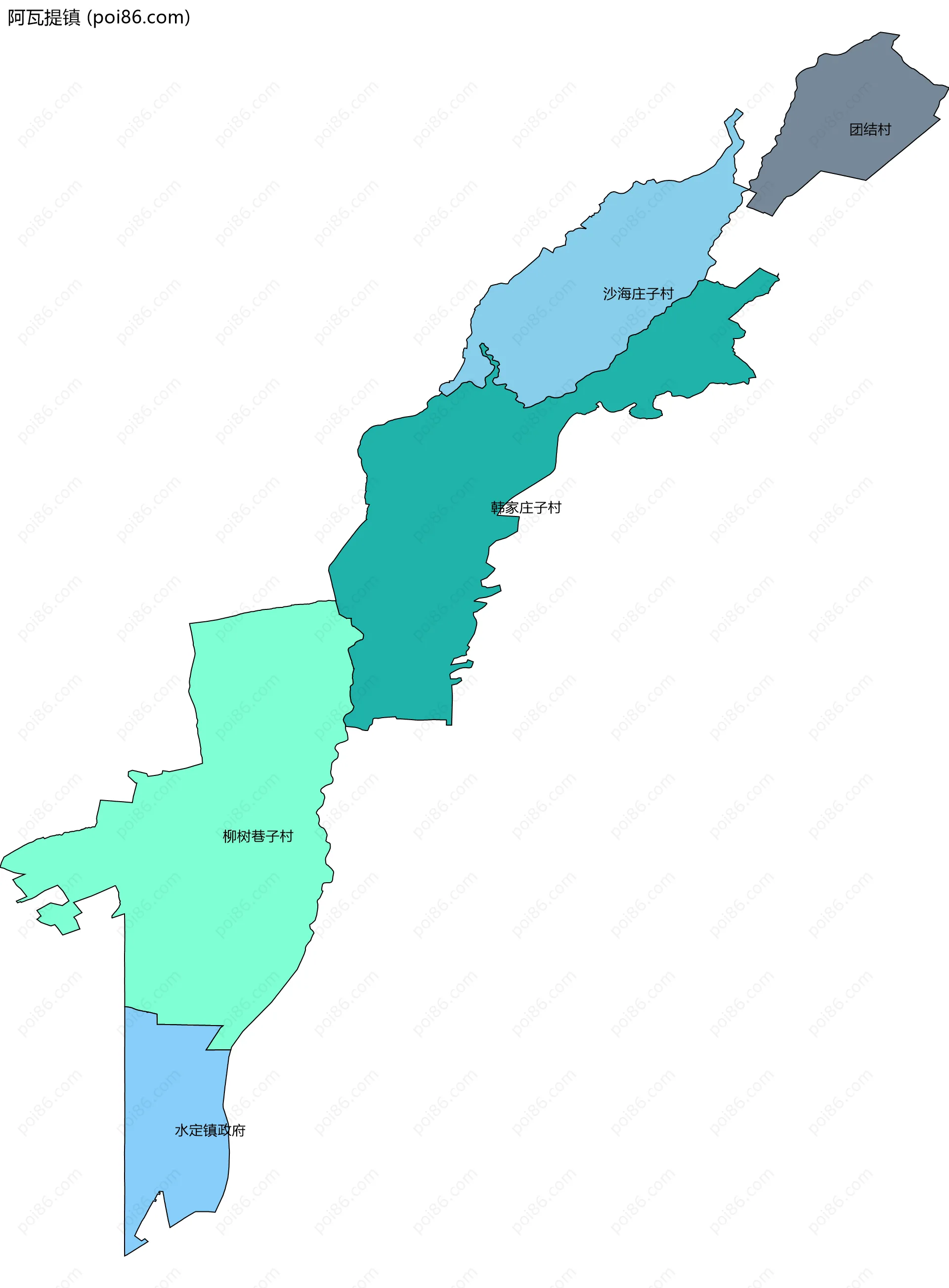 阿瓦提镇边界地图(五级行政区划)