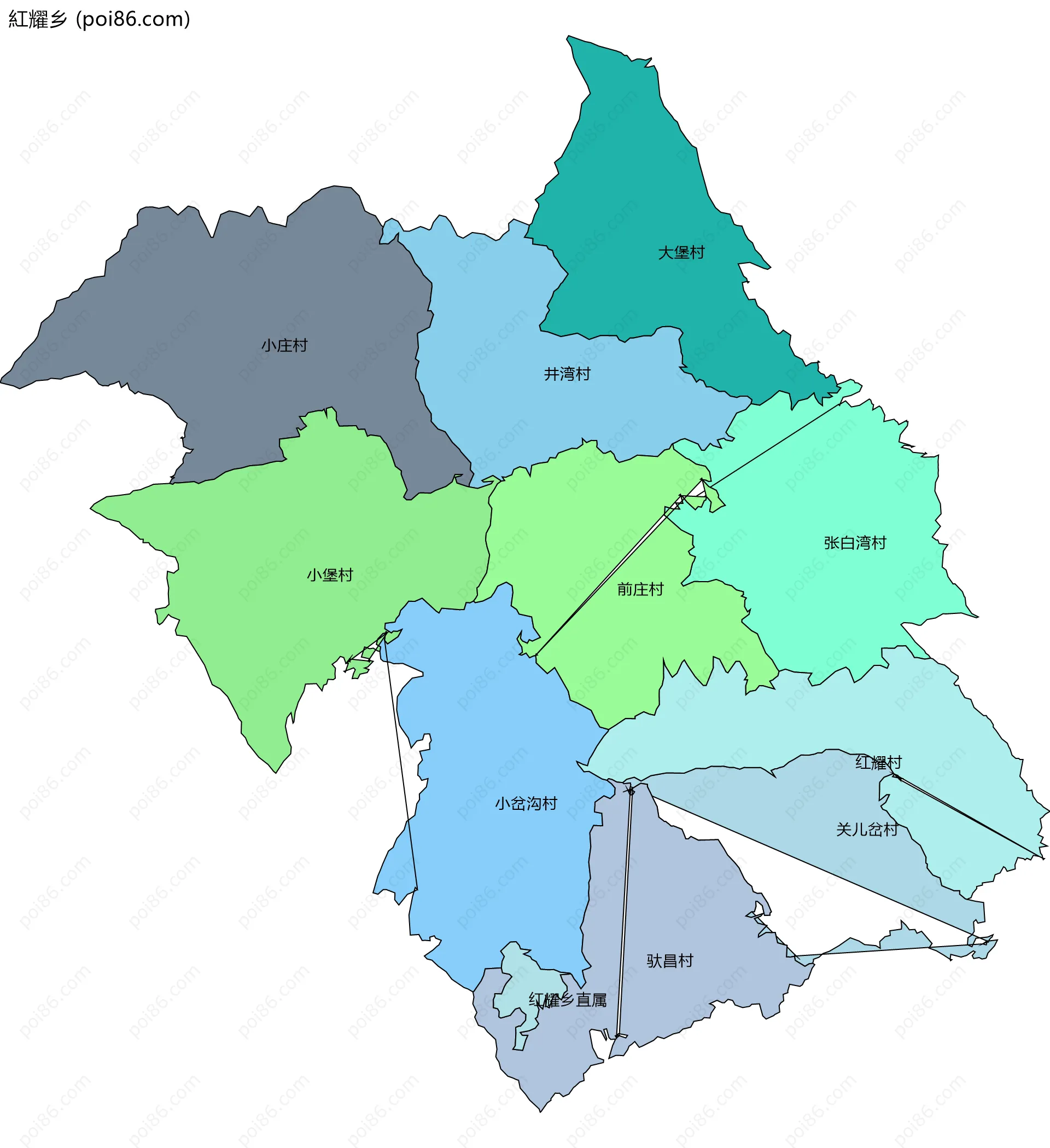 紅耀乡边界地图(五级行政区划)