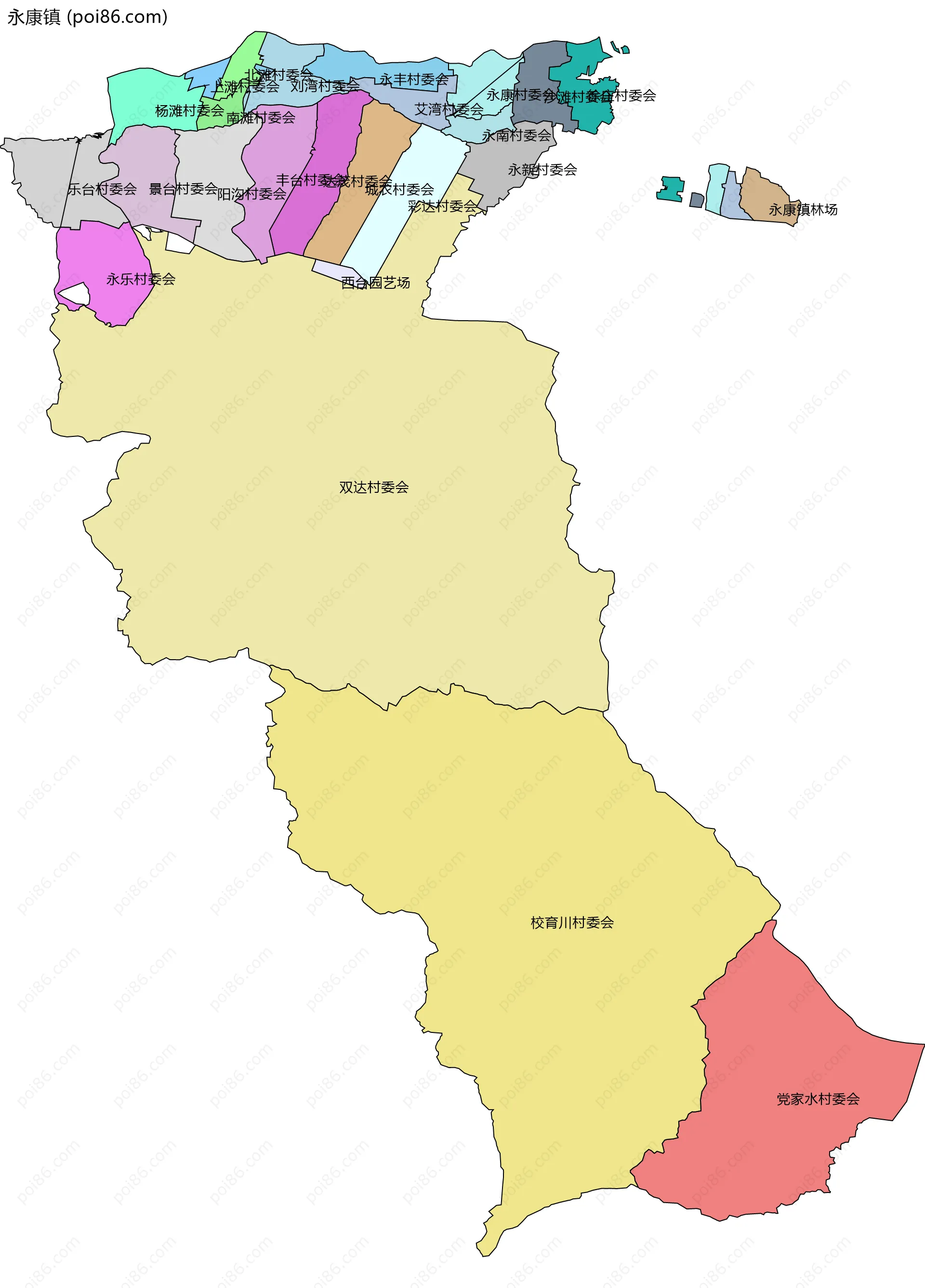 永康镇边界地图(五级行政区划)