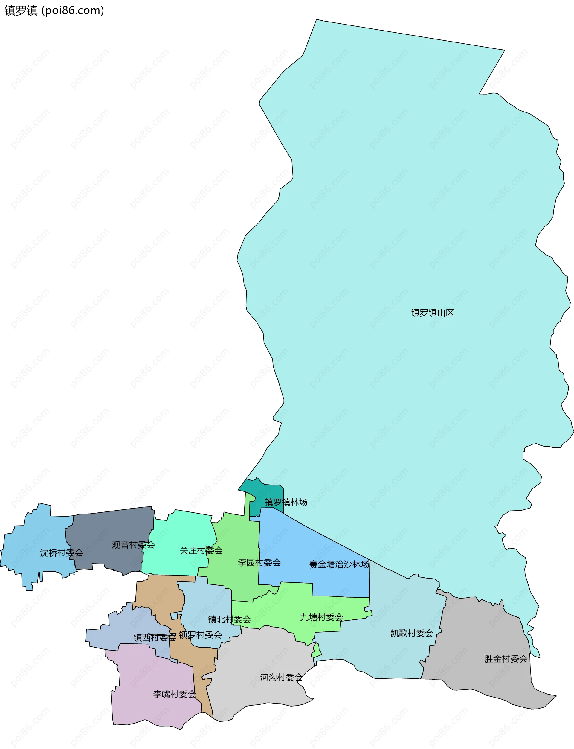 镇罗镇边界地图(五级行政区划)