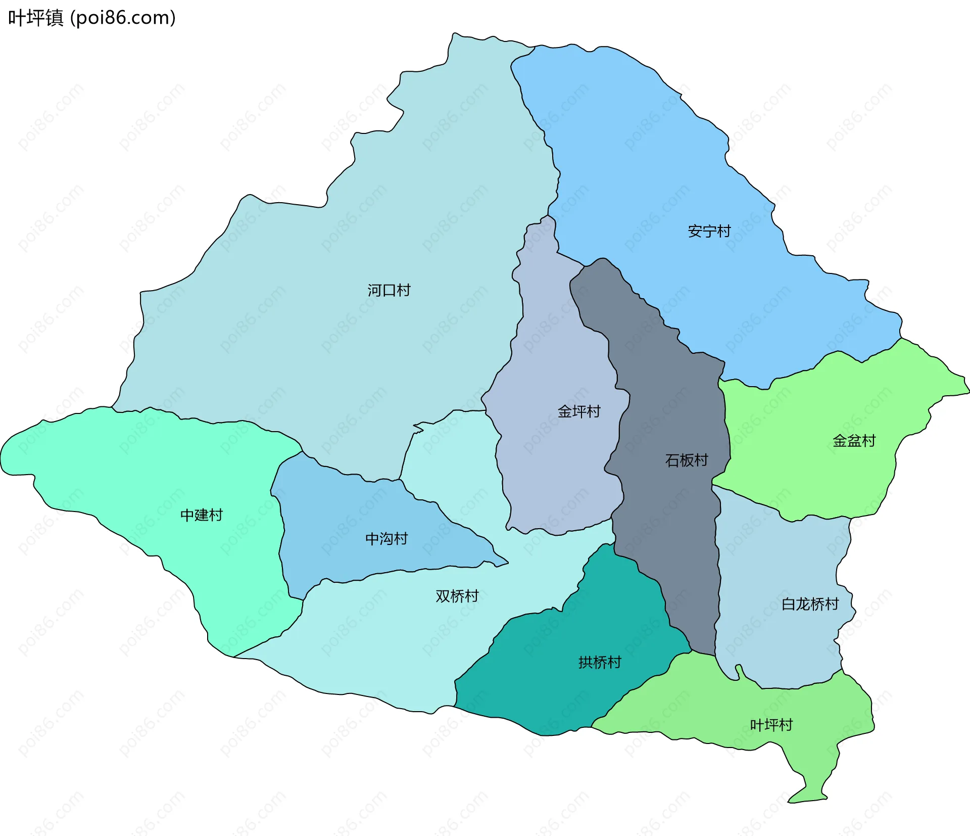 叶坪镇边界地图(五级行政区划)