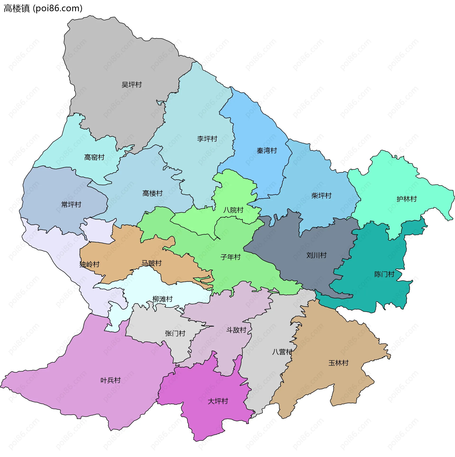 高楼镇边界地图(五级行政区划)