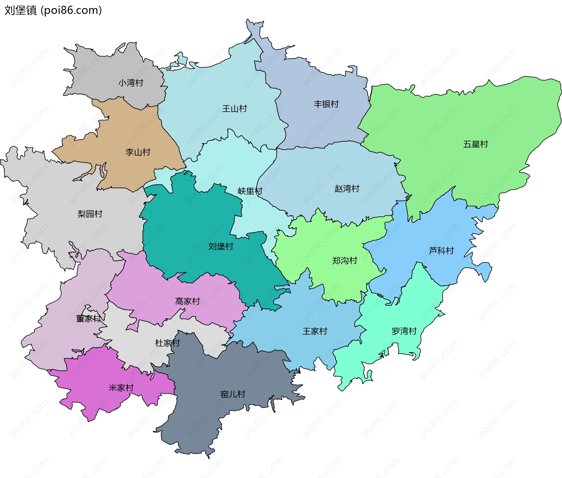 刘堡镇边界地图(五级行政区划)