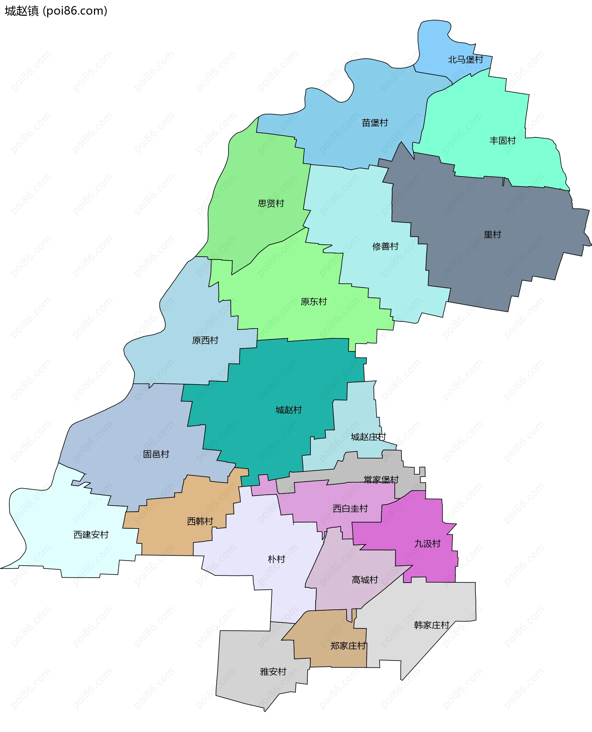 城赵镇边界地图(五级行政区划)