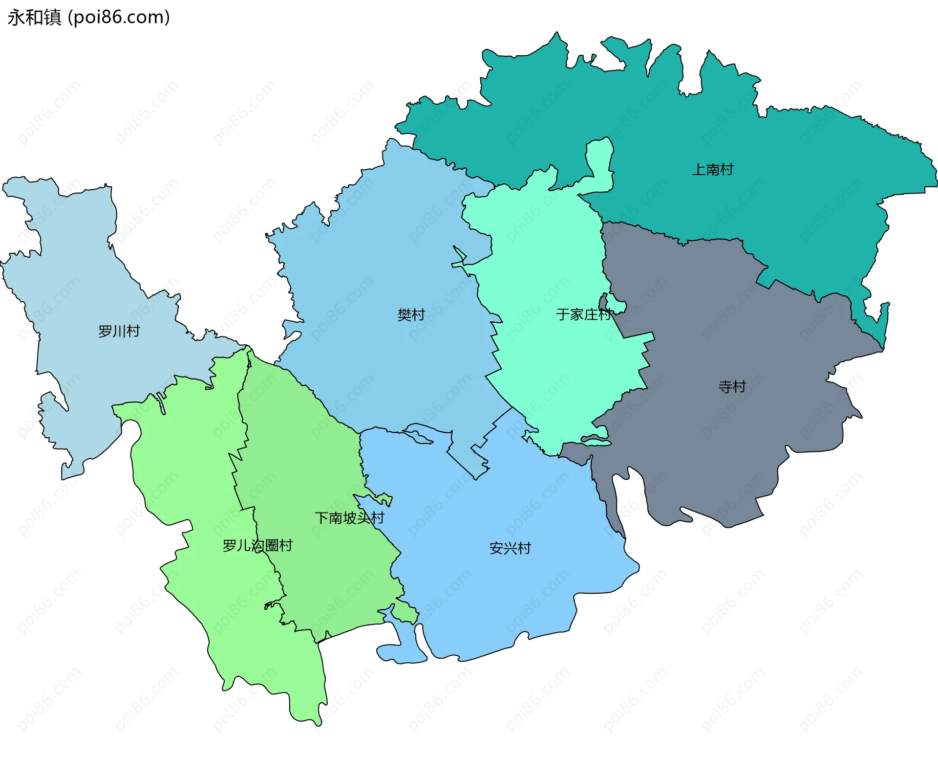 永和镇边界地图(五级行政区划)