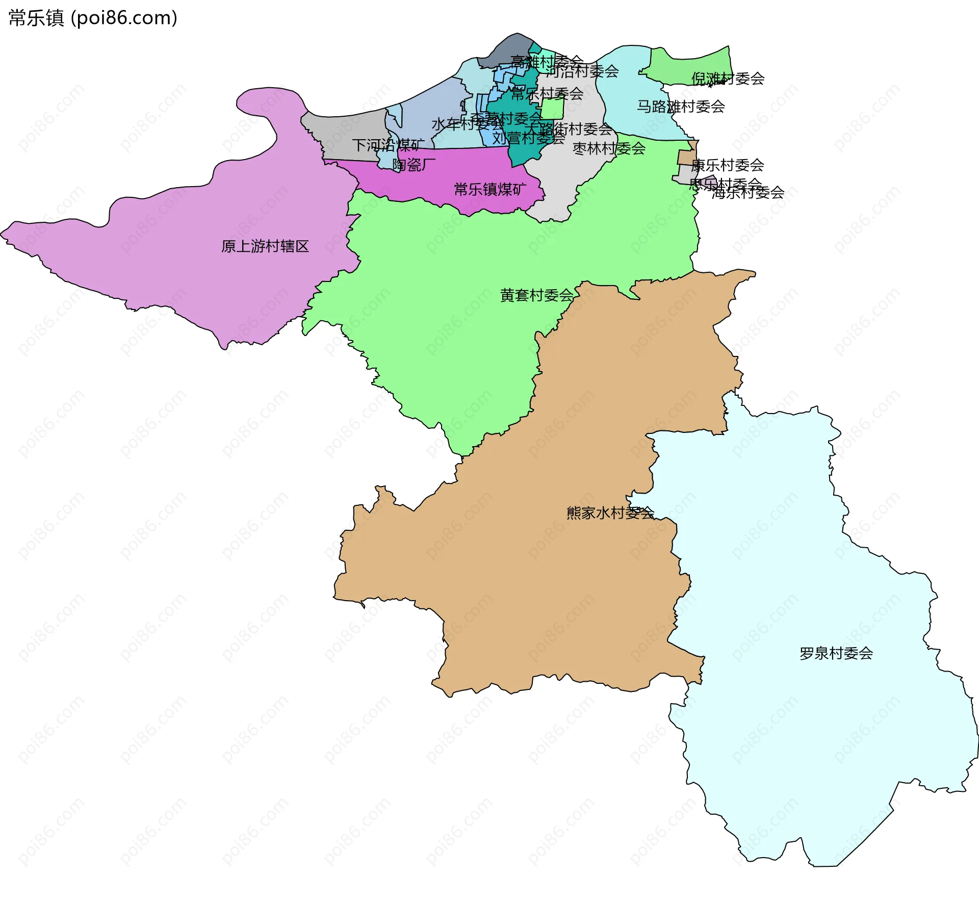 常乐镇边界地图(五级行政区划)