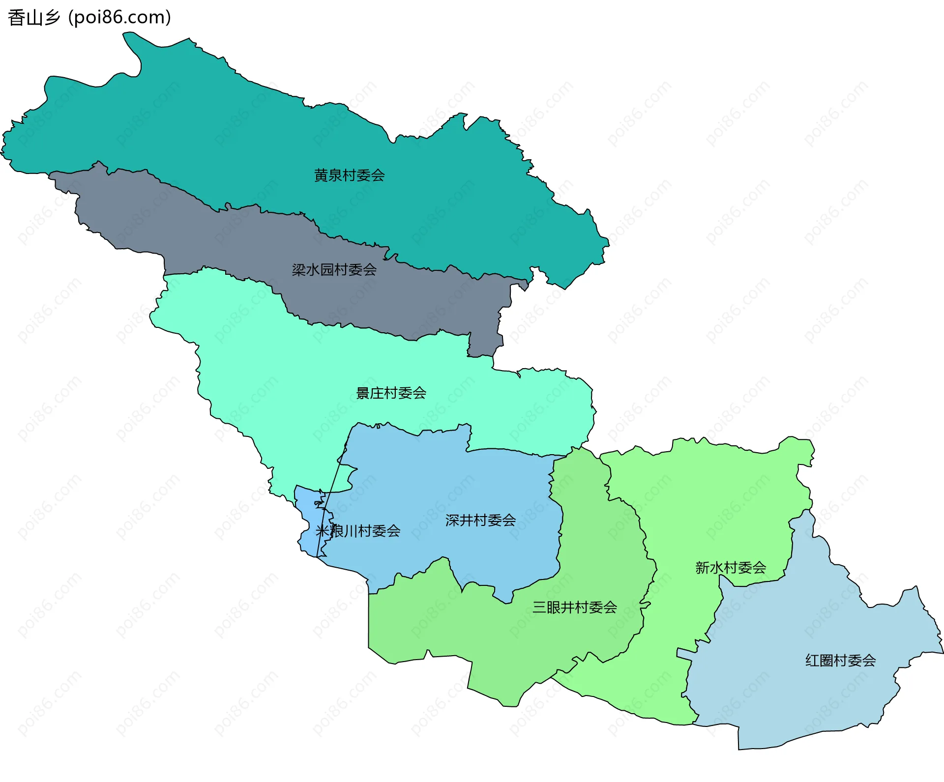 香山乡边界地图(五级行政区划)