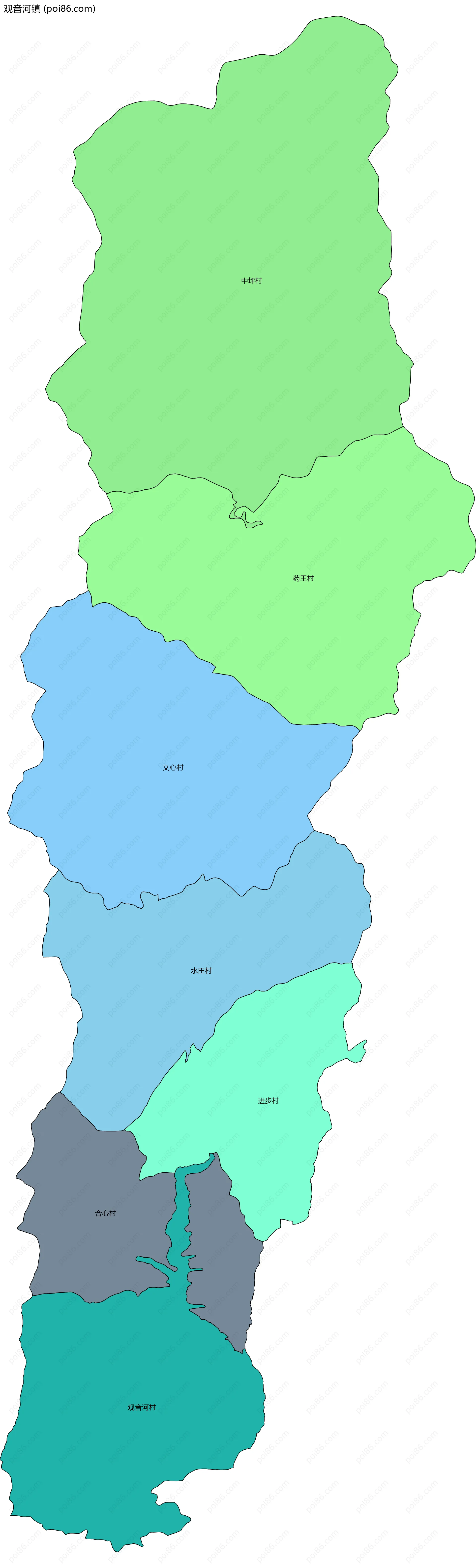 观音河镇边界地图(五级行政区划)