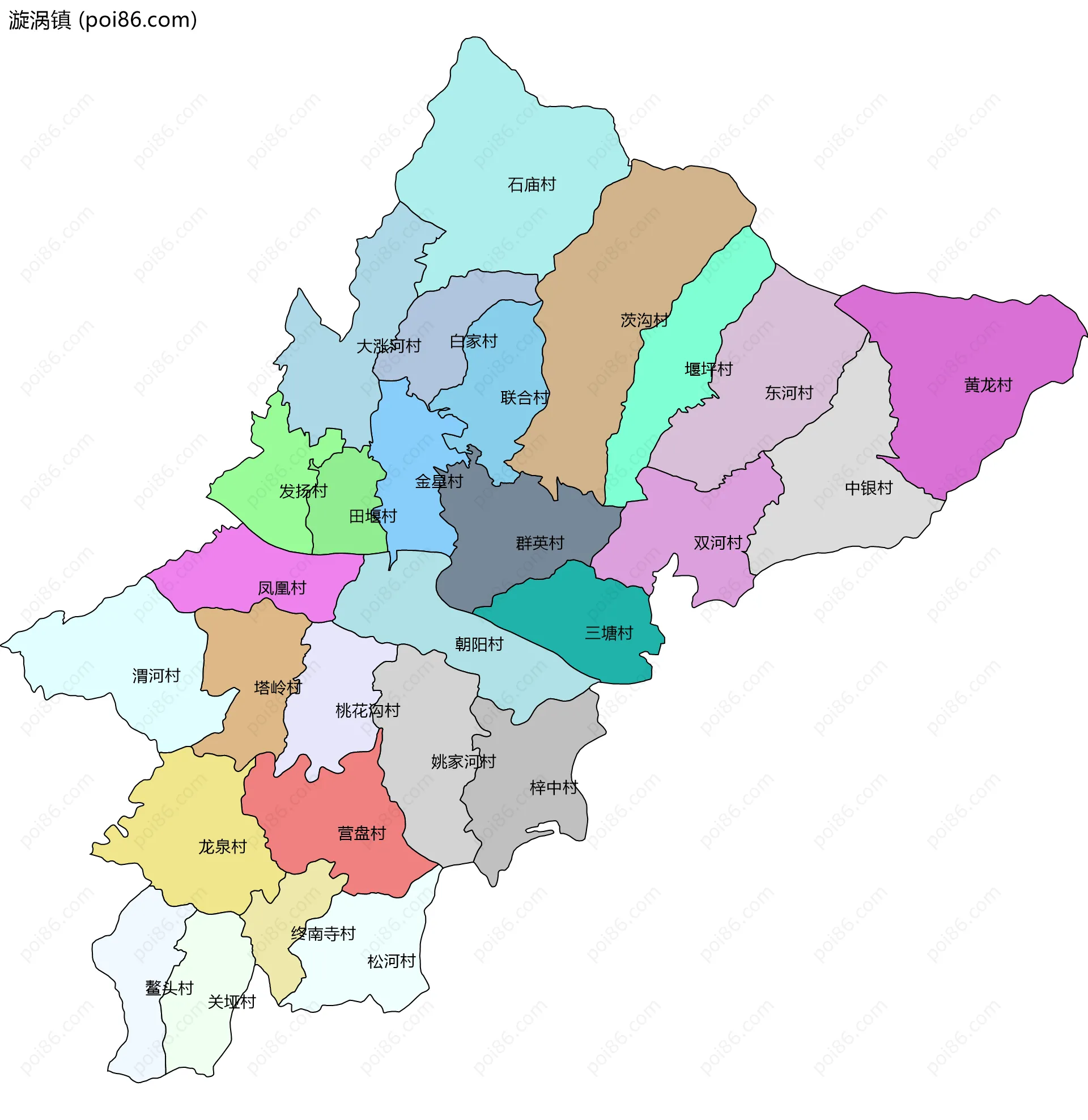 漩涡镇边界地图(五级行政区划)