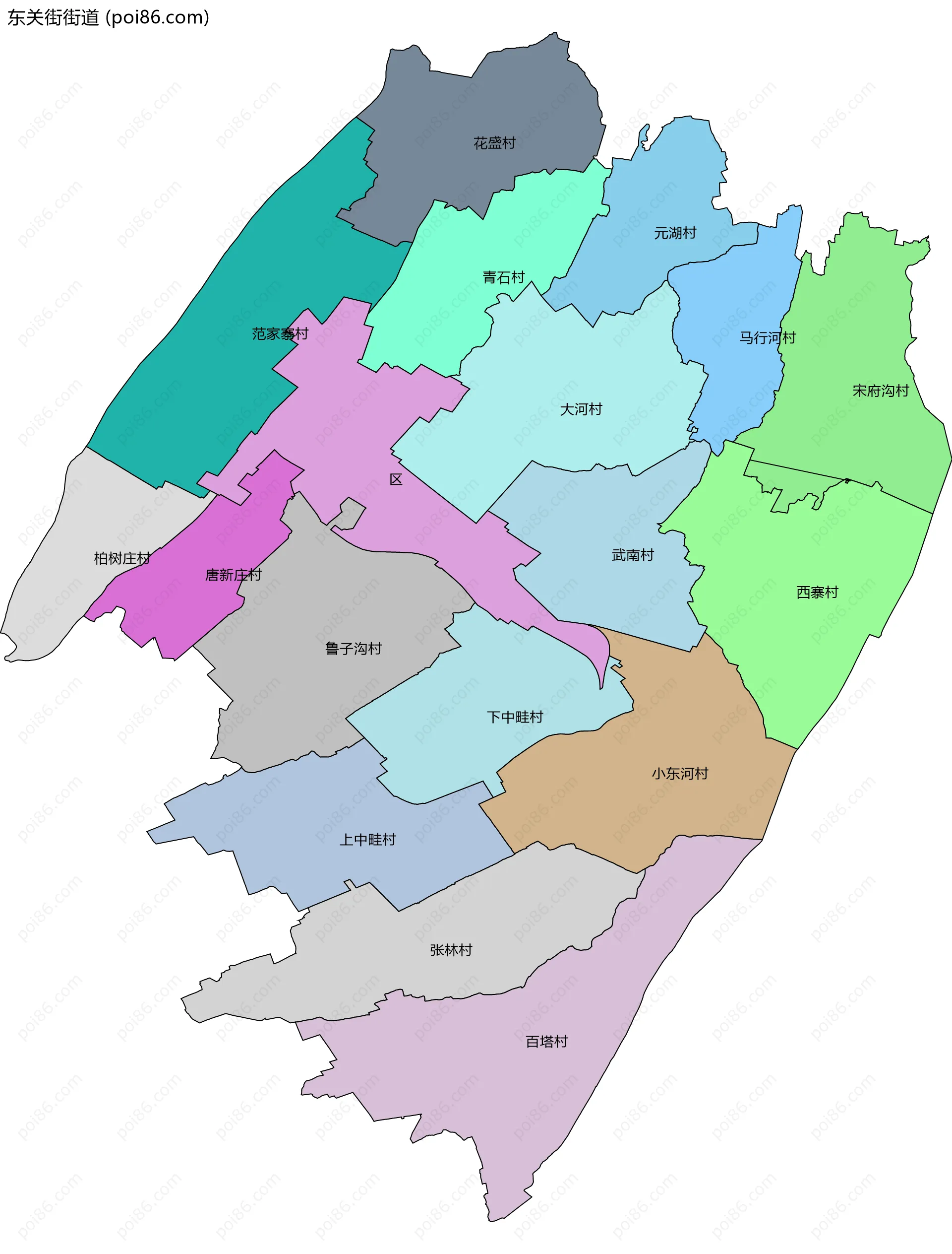东关街街道边界地图(五级行政区划)