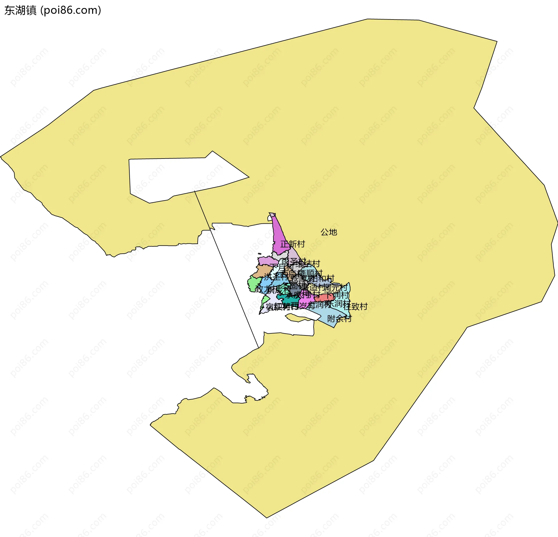 东湖镇边界地图(五级行政区划)