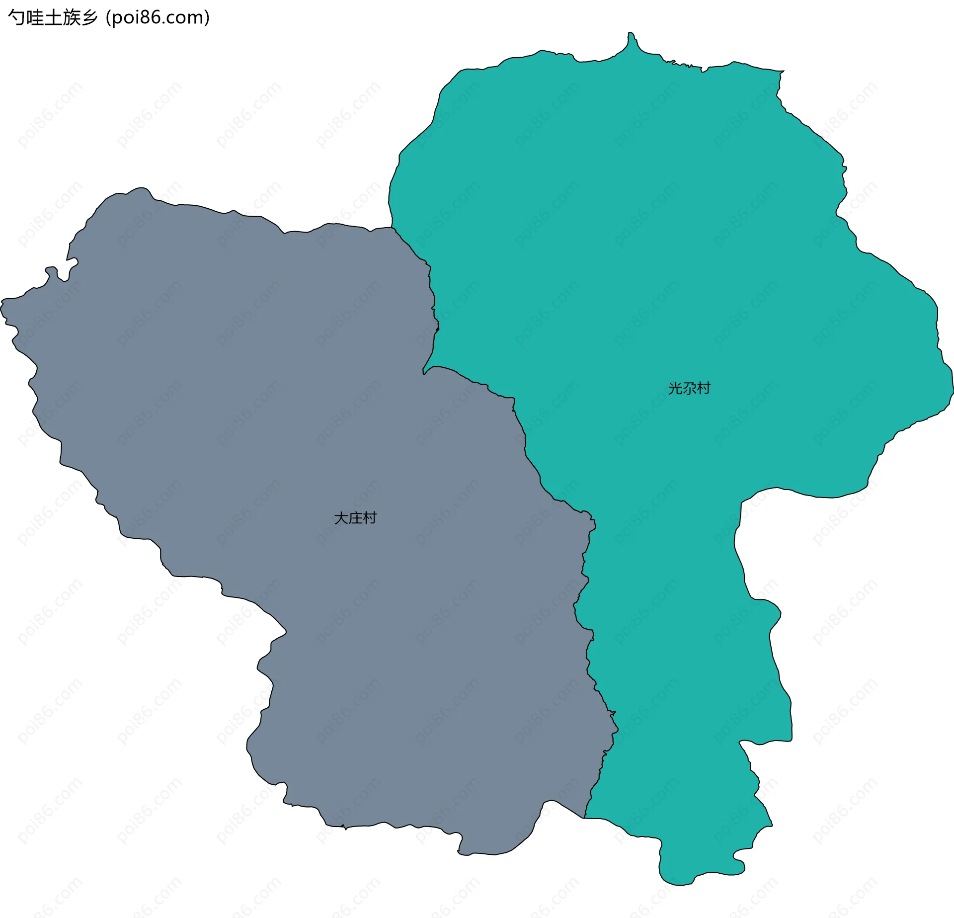 勺哇土族乡边界地图(五级行政区划)