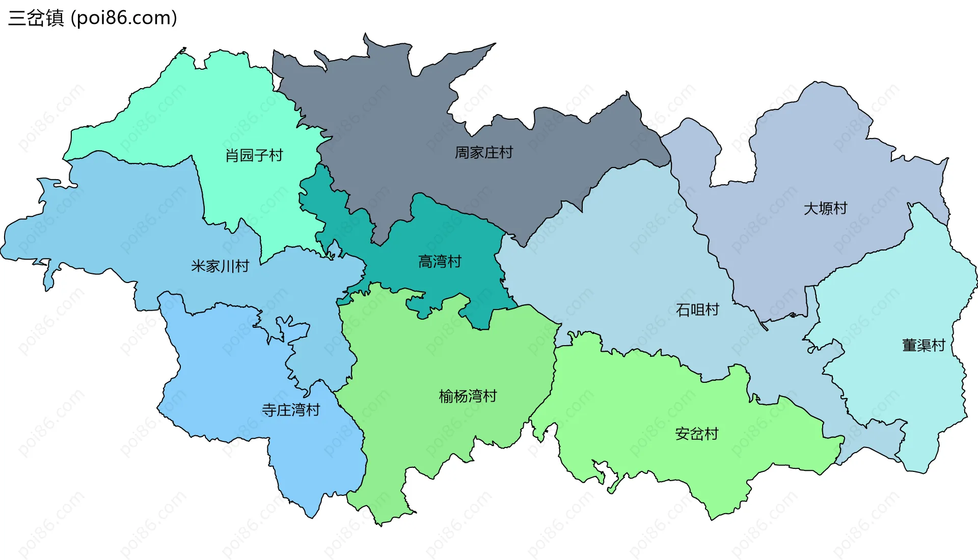 三岔镇边界地图(五级行政区划)