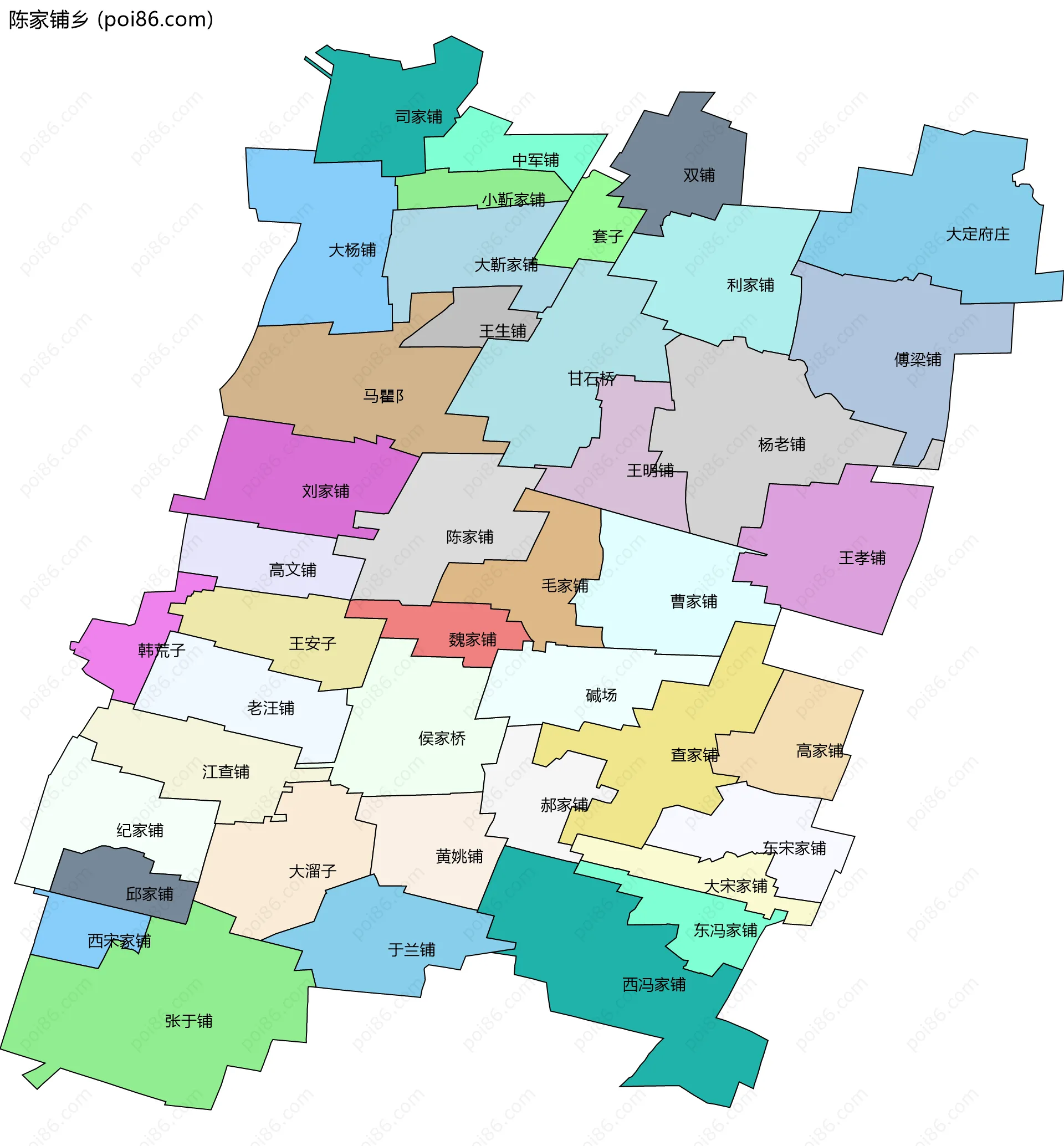 陈家铺乡边界地图(五级行政区划)