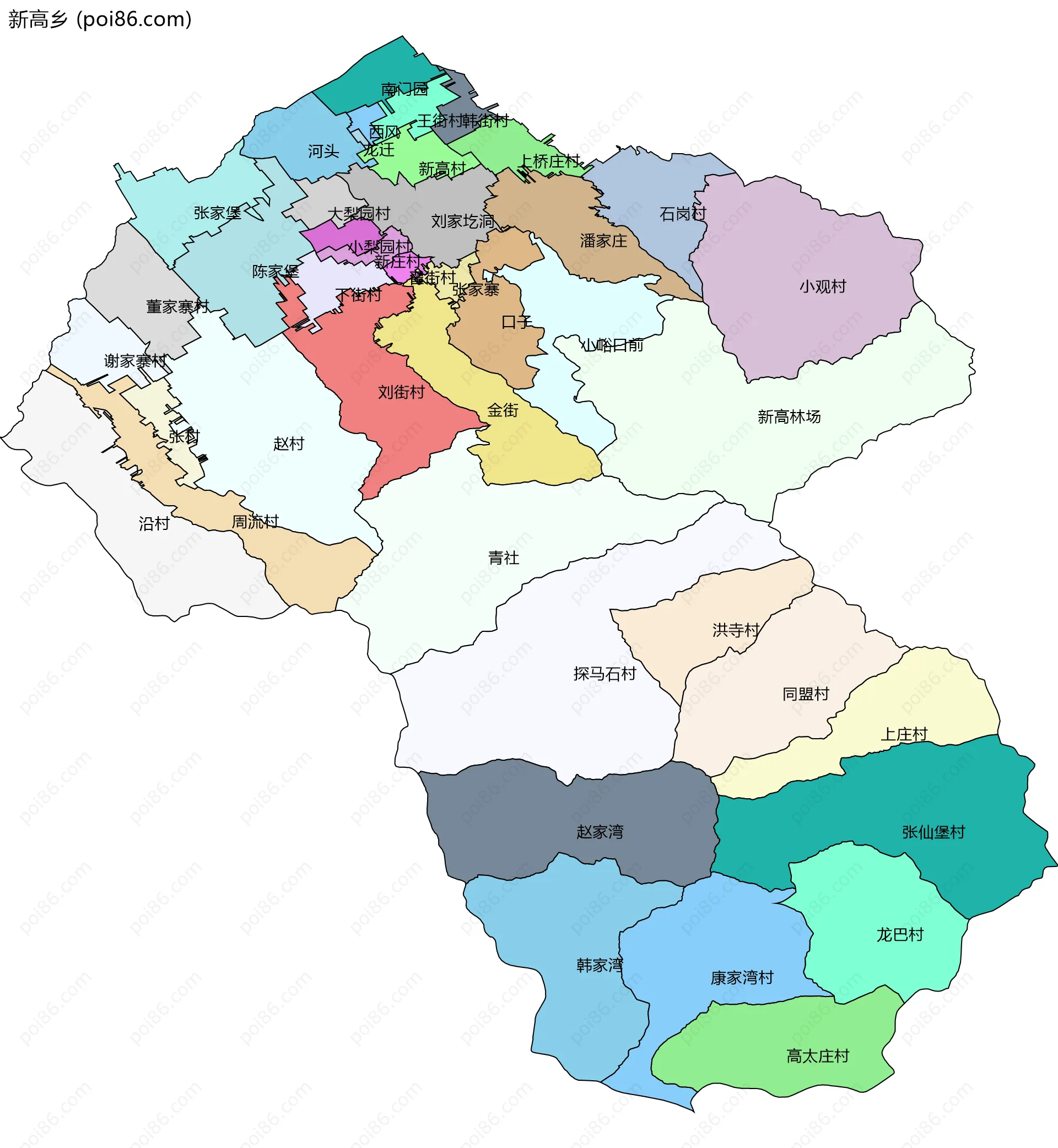 新高乡边界地图(五级行政区划)