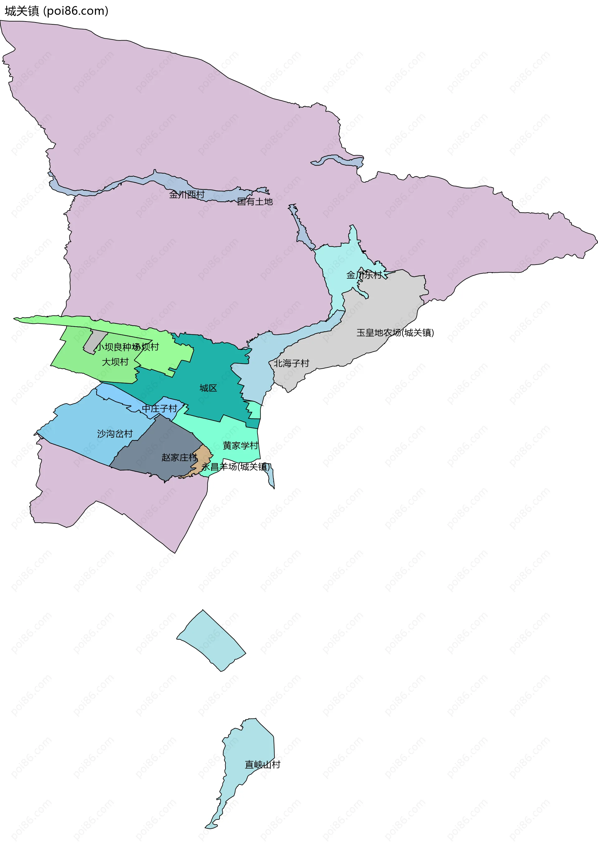 城关镇边界地图(五级行政区划)