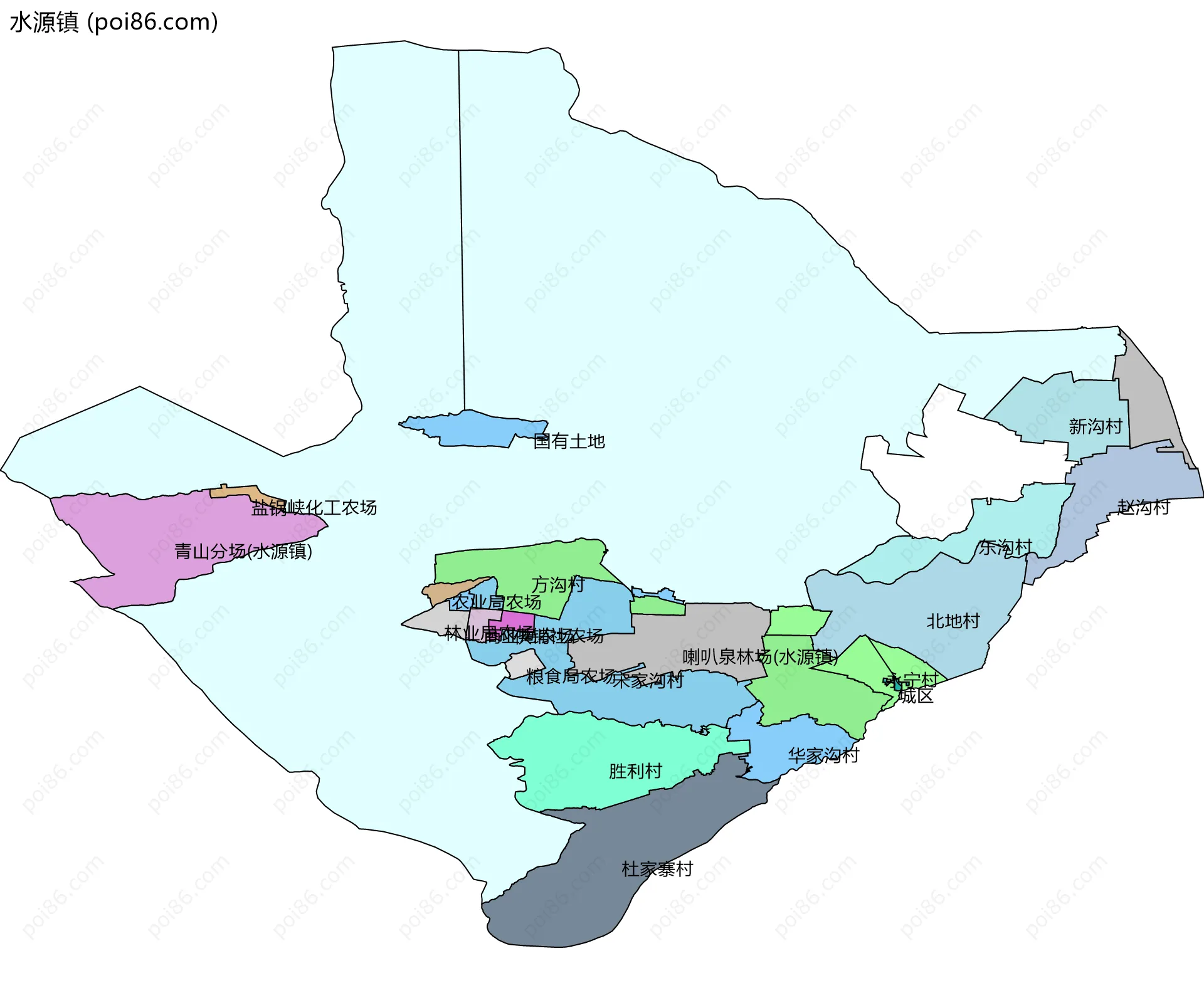 水源镇边界地图(五级行政区划)
