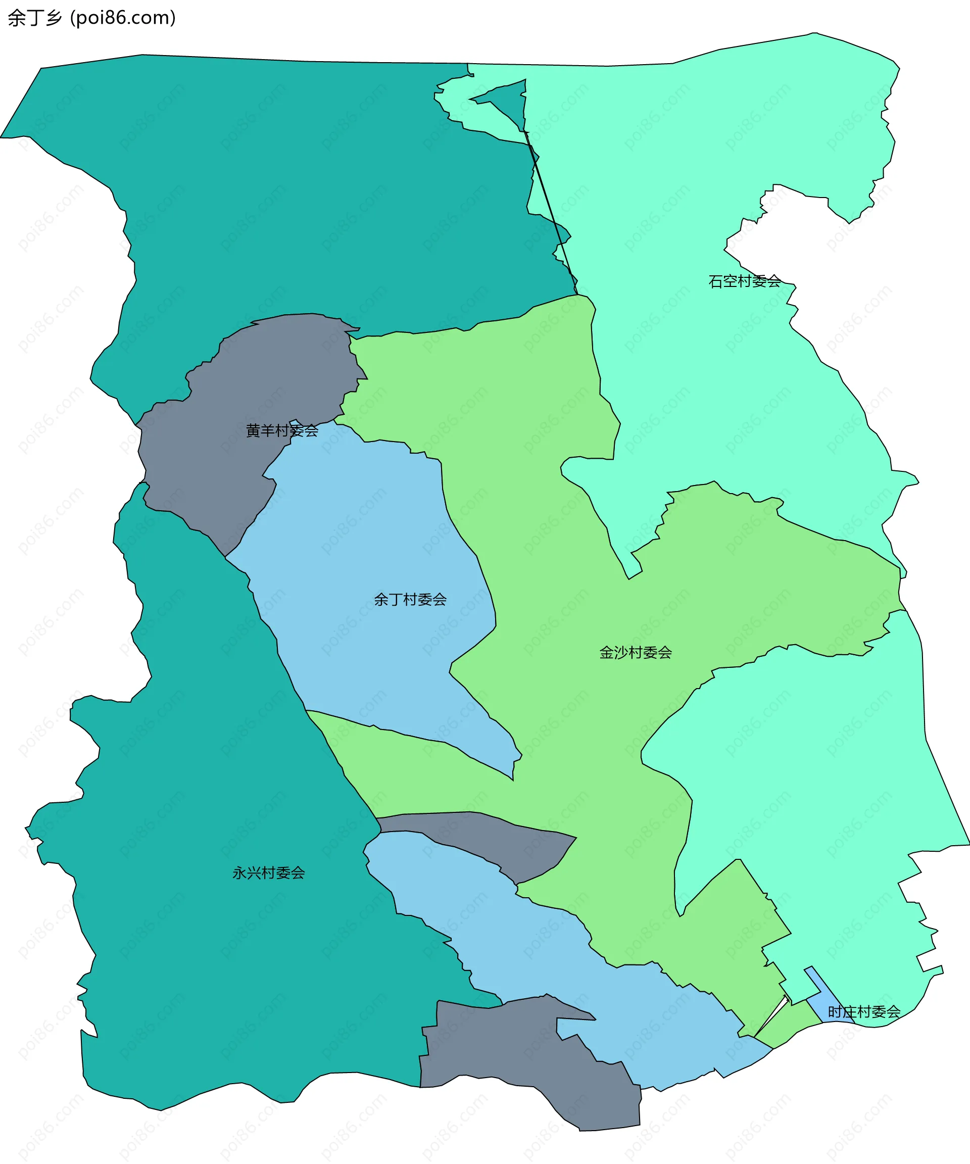 余丁乡边界地图(五级行政区划)