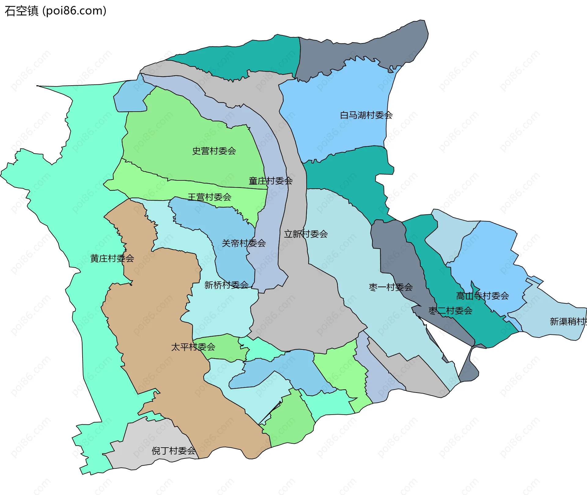 石空镇边界地图(五级行政区划)