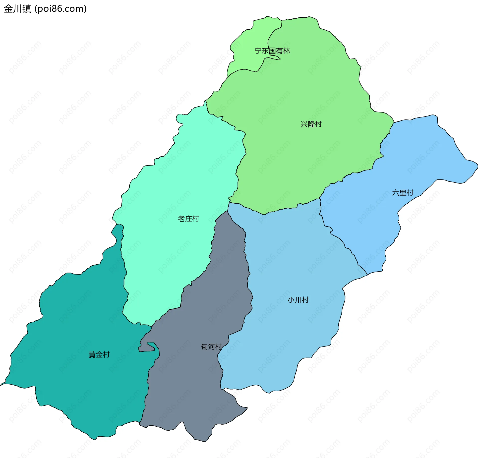 金川镇边界地图(五级行政区划)
