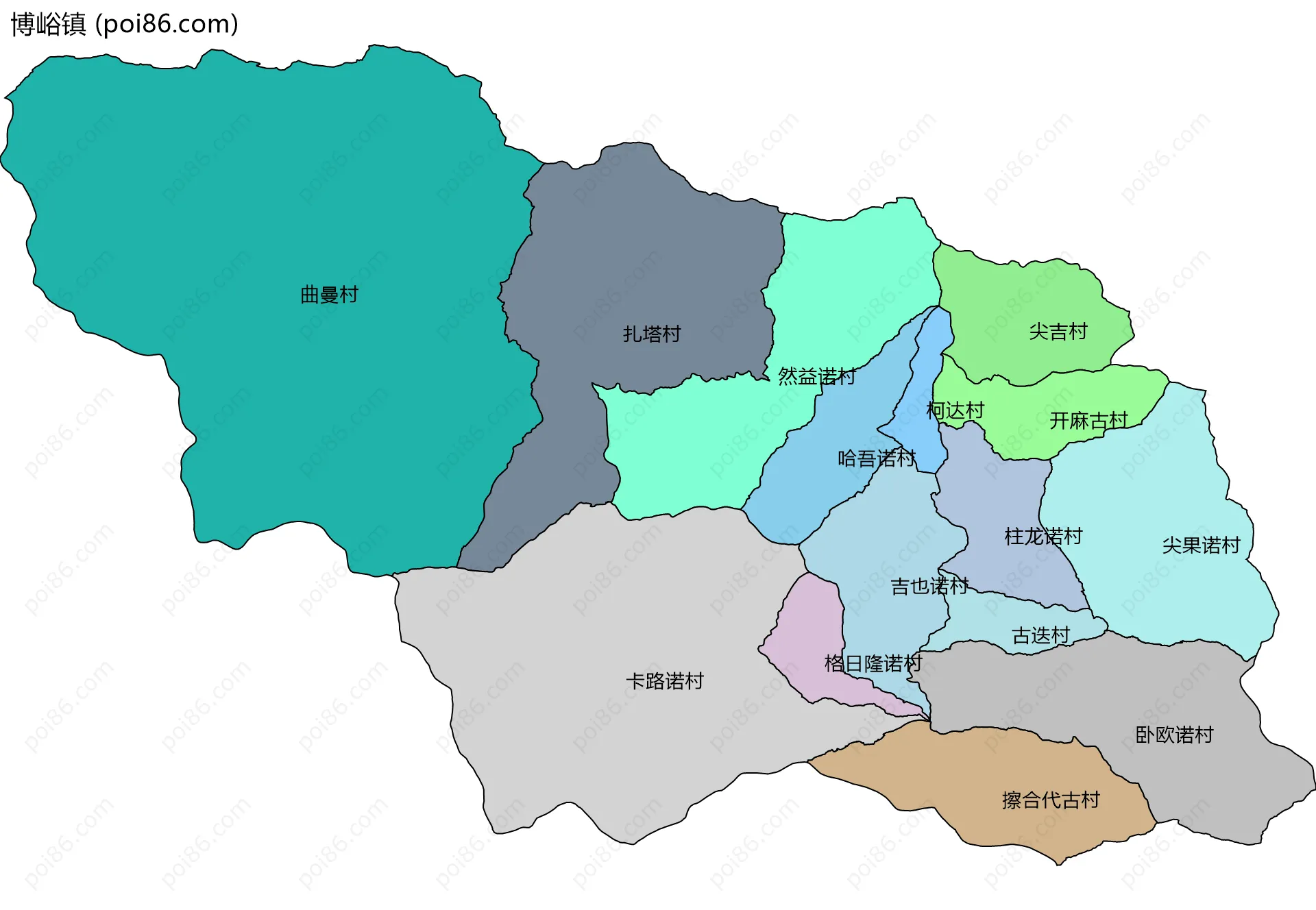 博峪镇边界地图(五级行政区划)