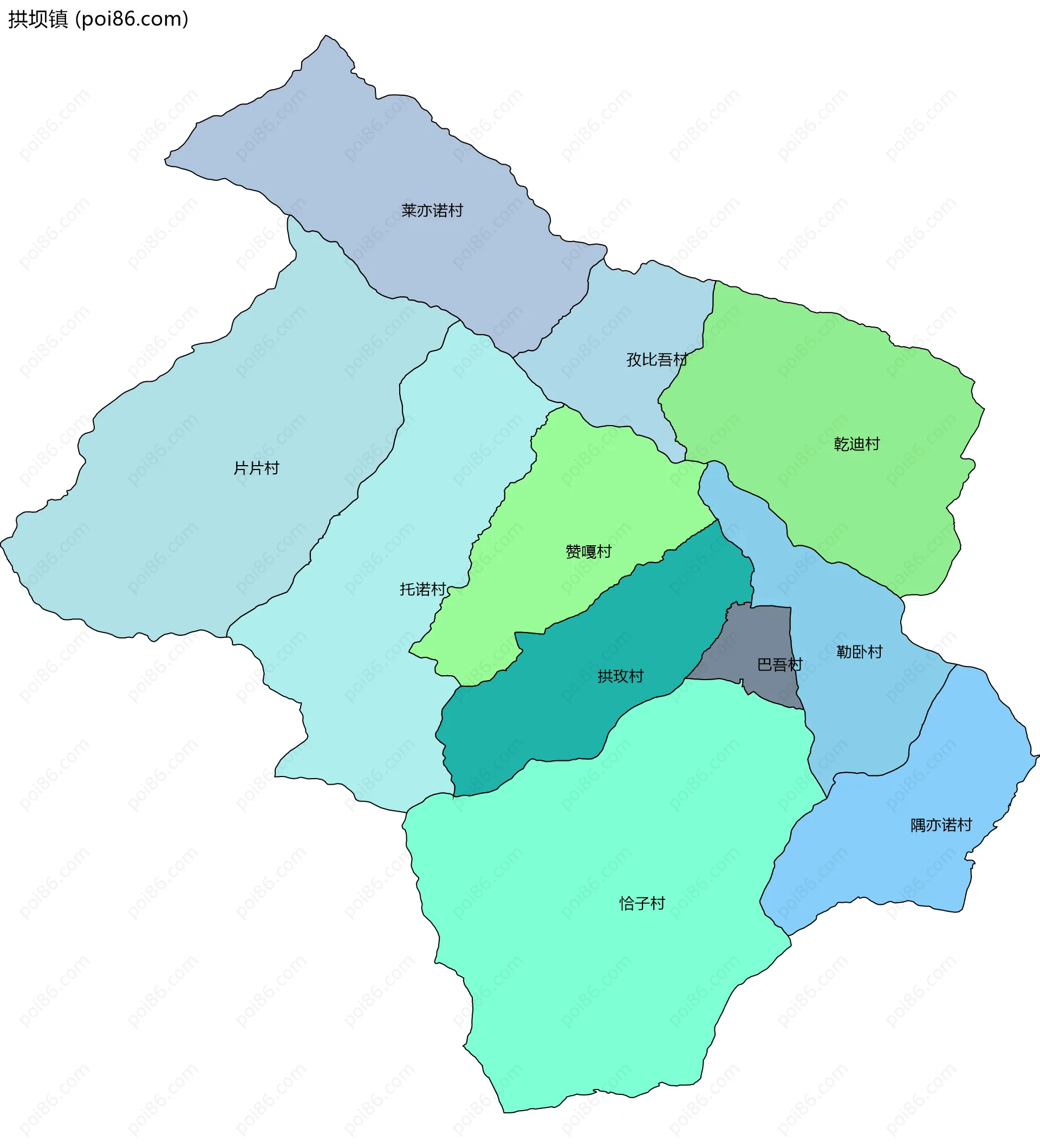 拱坝镇边界地图(五级行政区划)