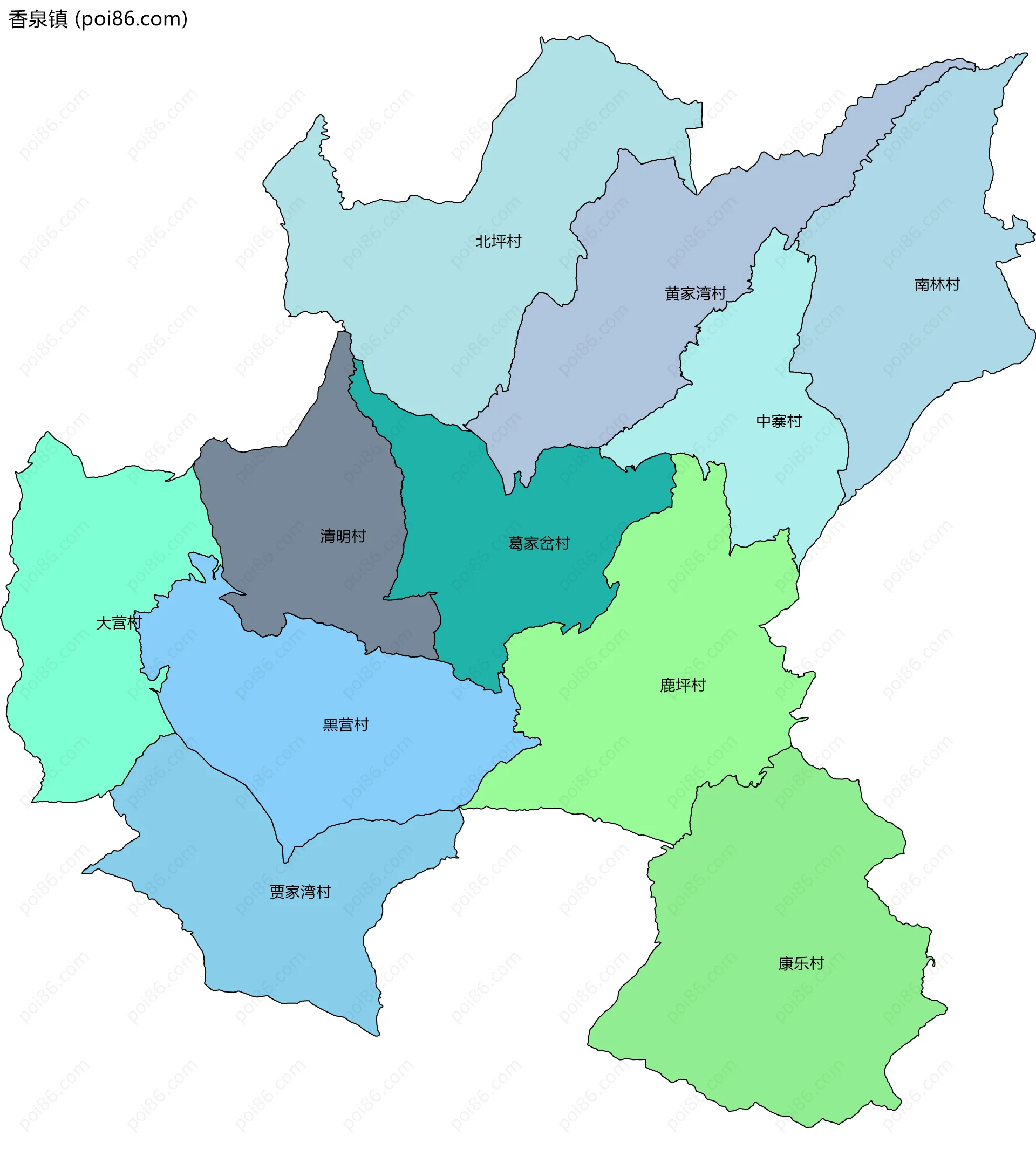 香泉镇边界地图(五级行政区划)