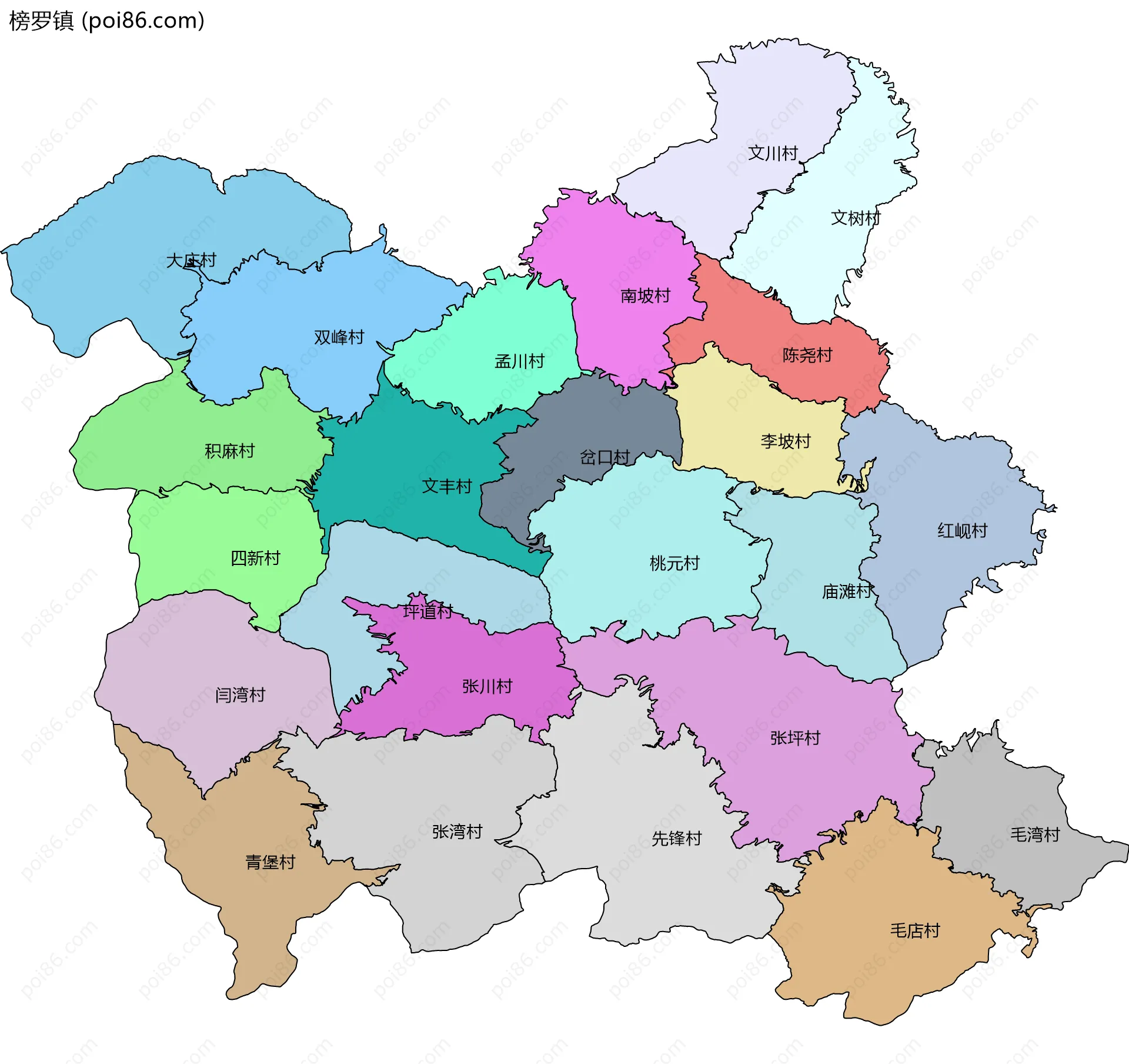 榜罗镇边界地图(五级行政区划)