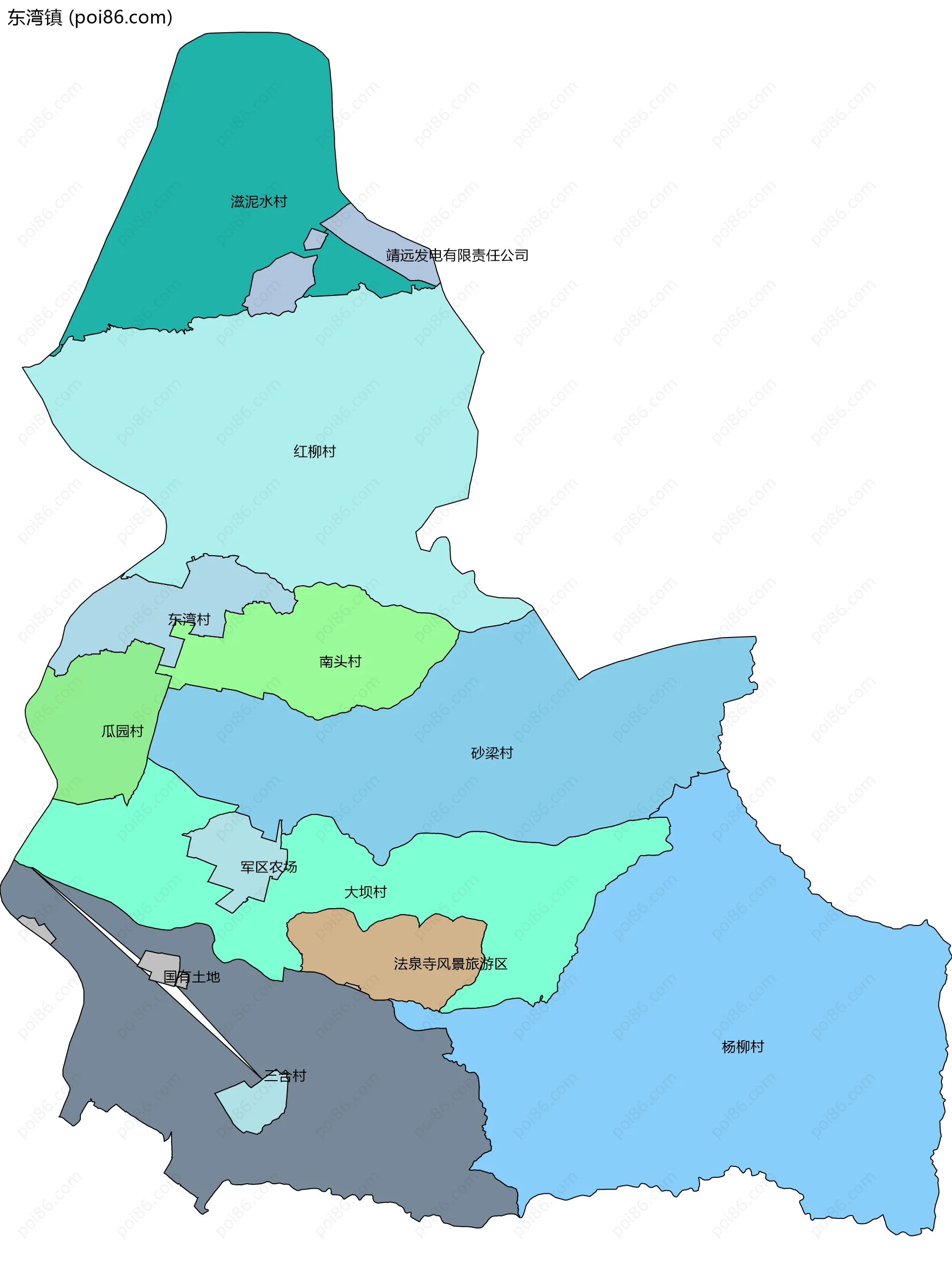 东湾镇边界地图(五级行政区划)