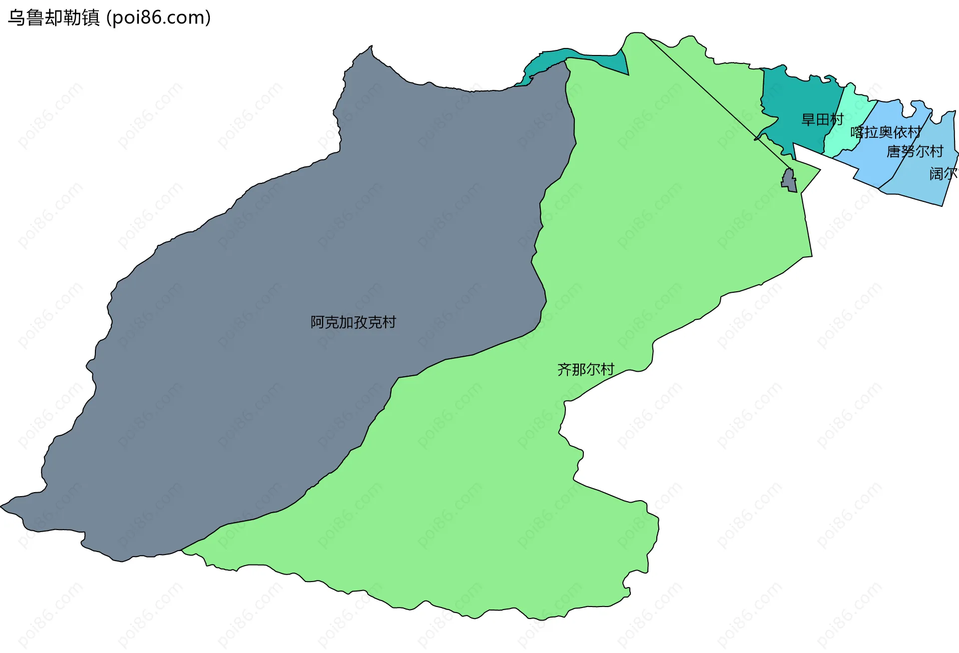 乌鲁却勒镇边界地图(五级行政区划)
