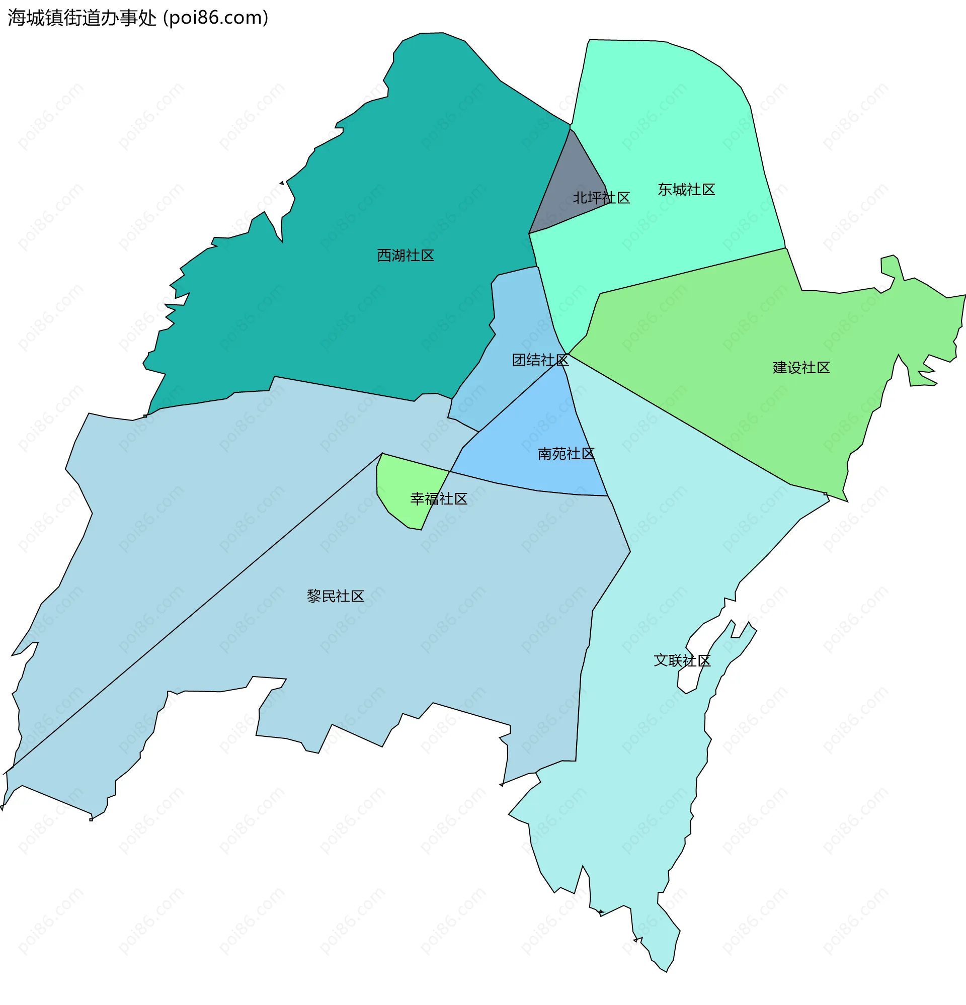 海城镇街道办事处边界地图(五级行政区划)