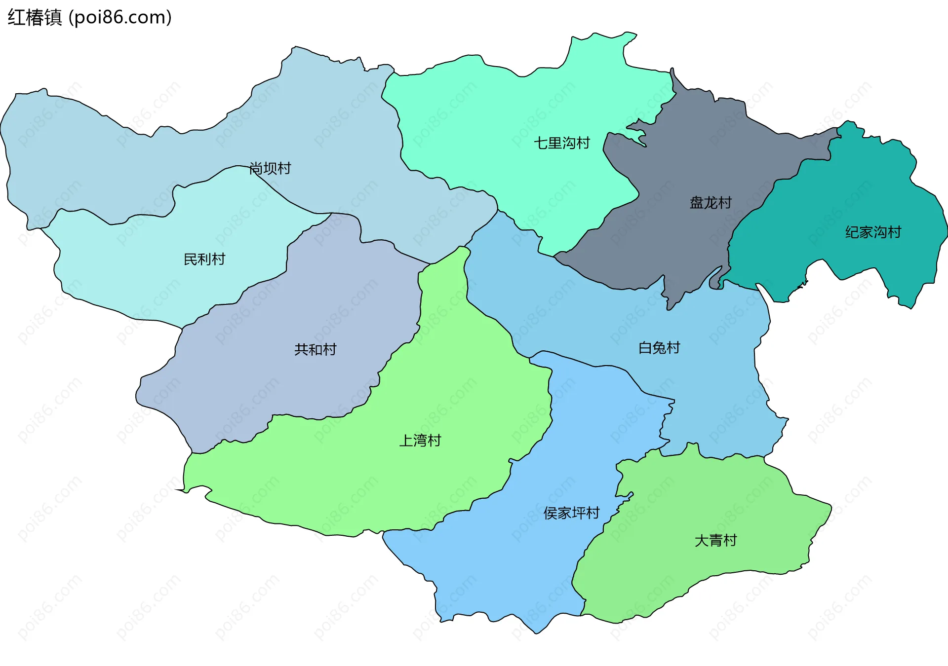 红椿镇边界地图(五级行政区划)