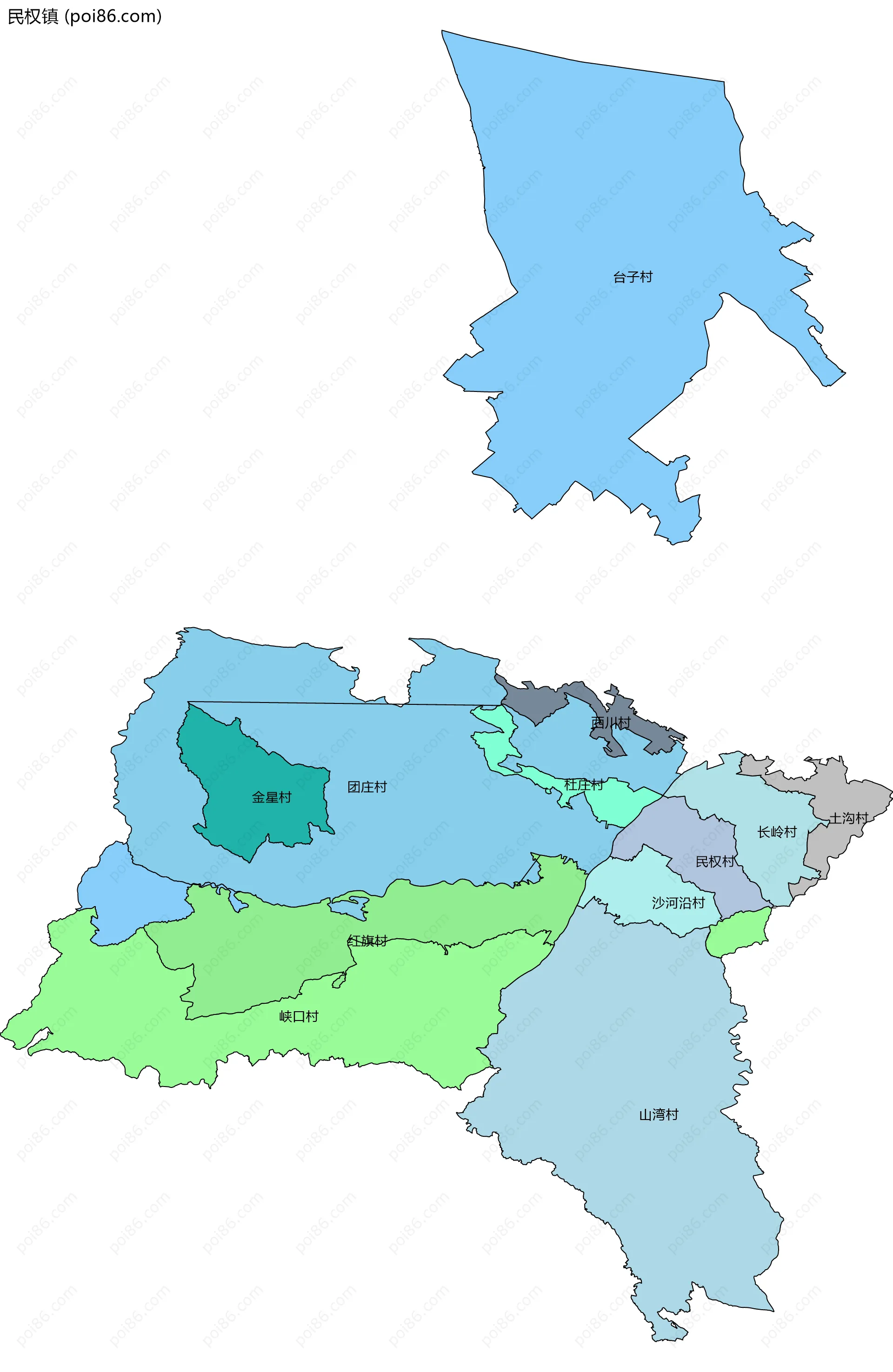 民权镇边界地图(五级行政区划)