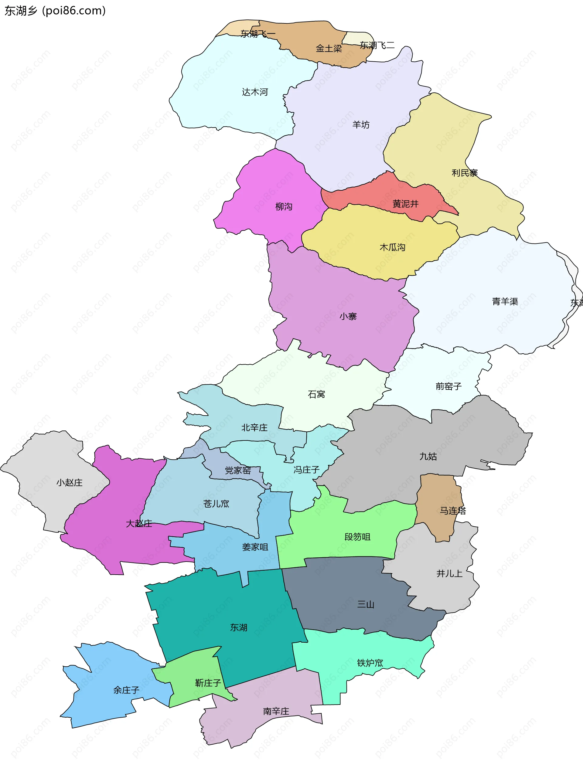 东湖乡边界地图(五级行政区划)