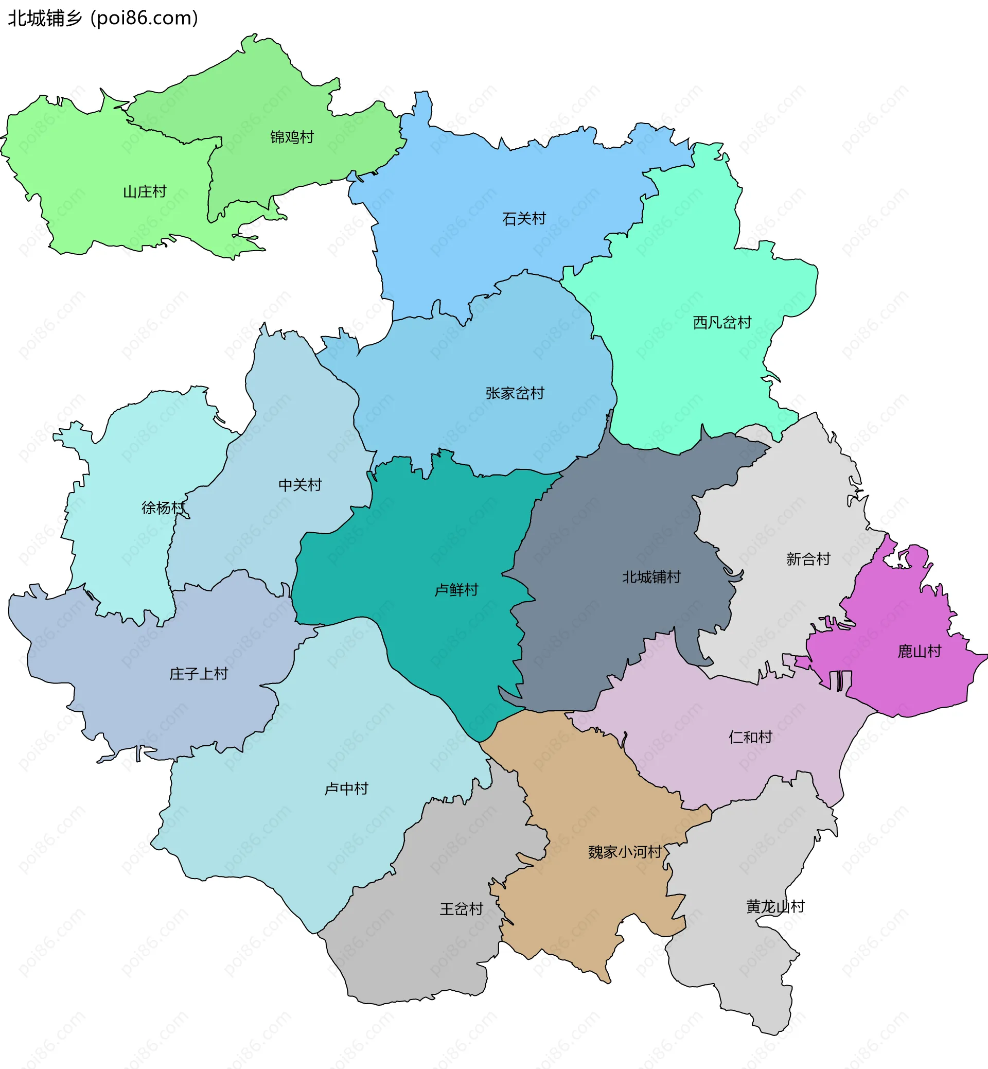 北城铺乡边界地图(五级行政区划)