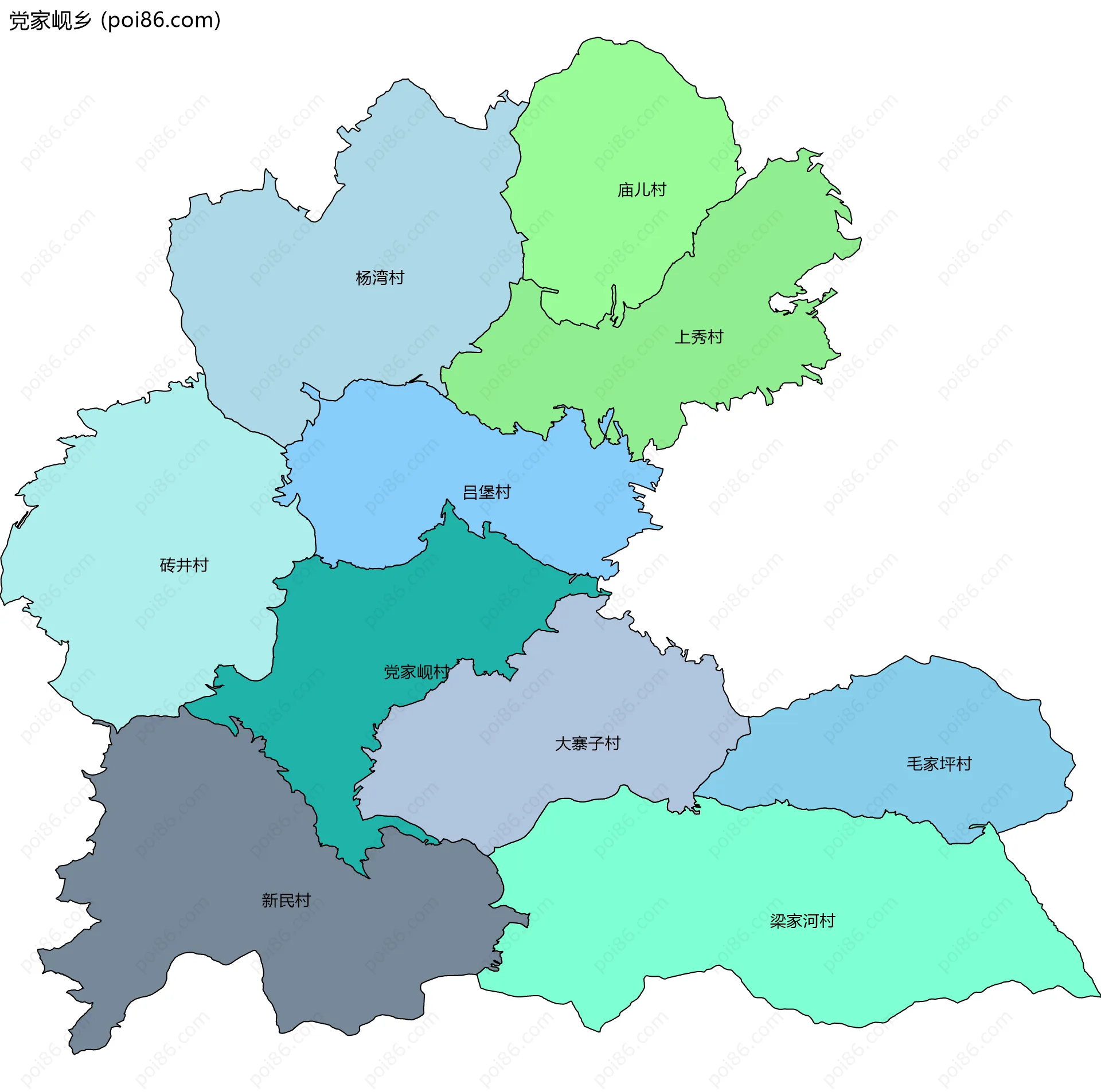 党家岘乡边界地图(五级行政区划)