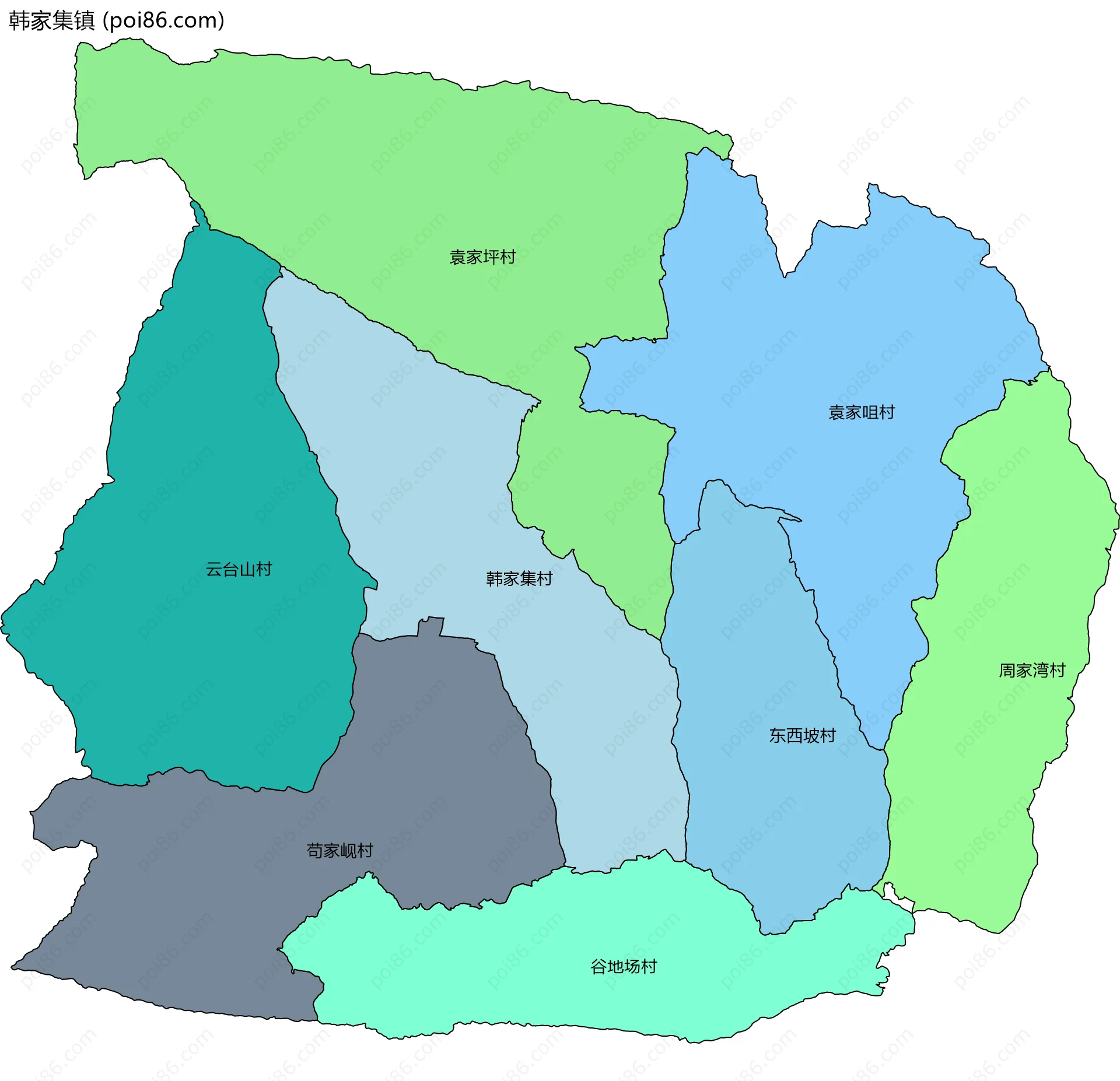 韩家集镇边界地图(五级行政区划)