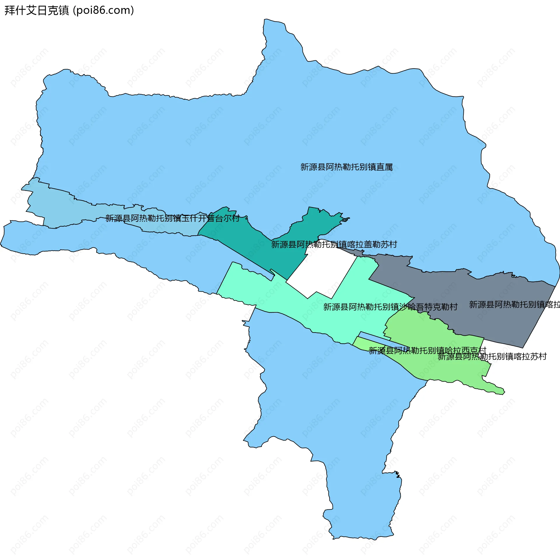 拜什艾日克镇边界地图(五级行政区划)