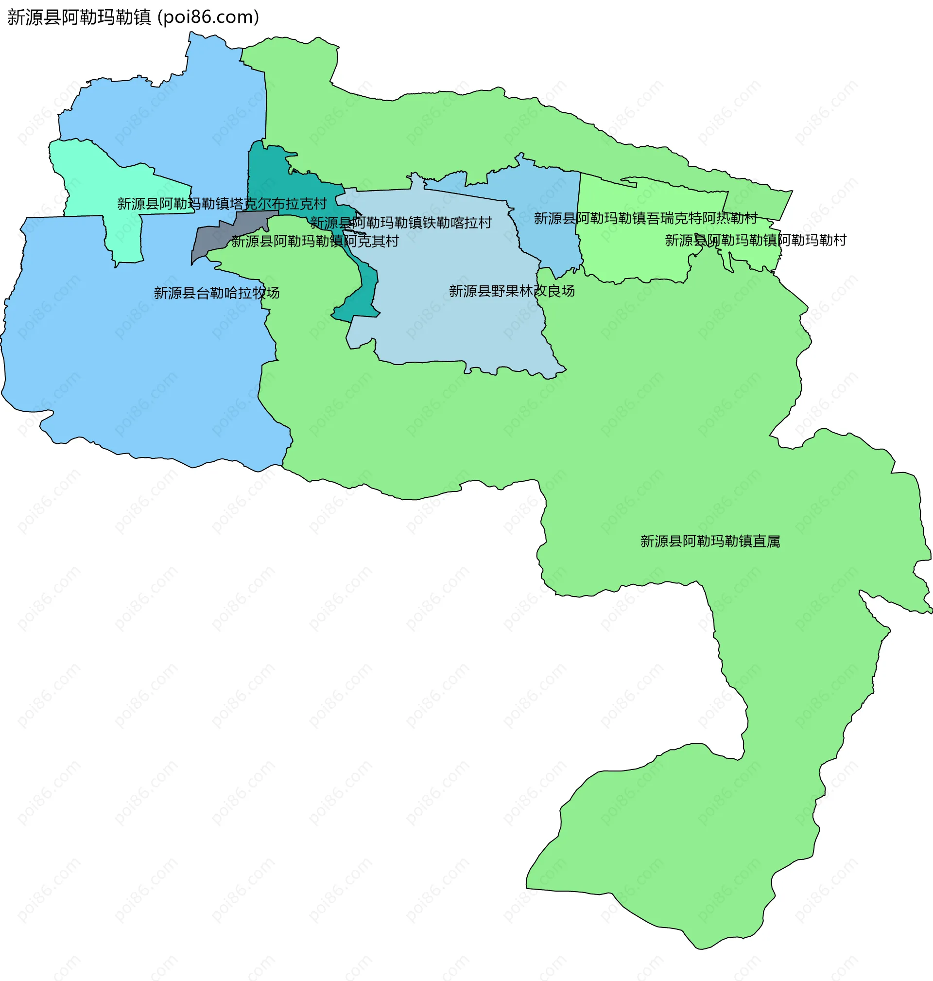 新源县阿勒玛勒镇边界地图(五级行政区划)