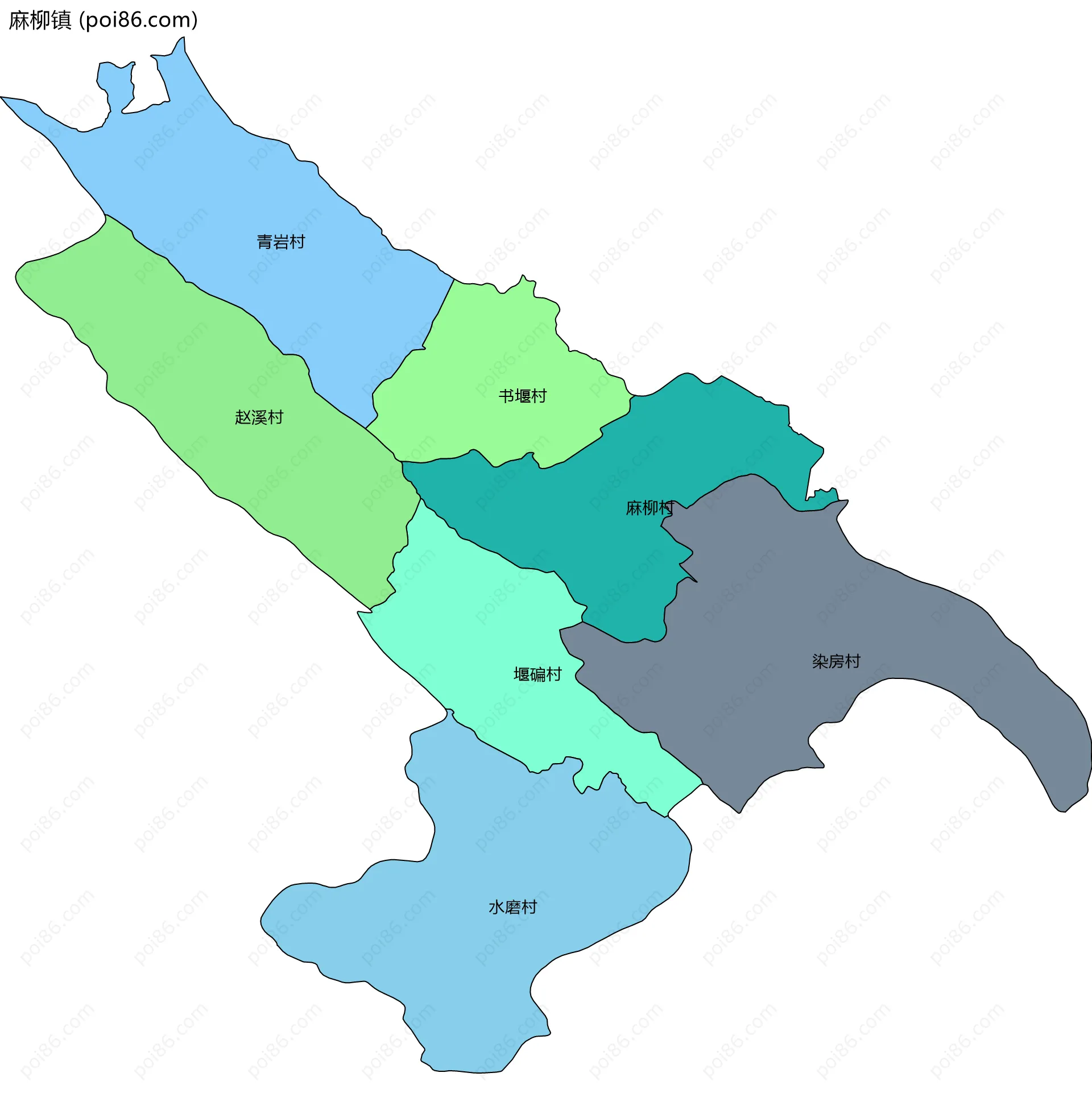麻柳镇边界地图(五级行政区划)