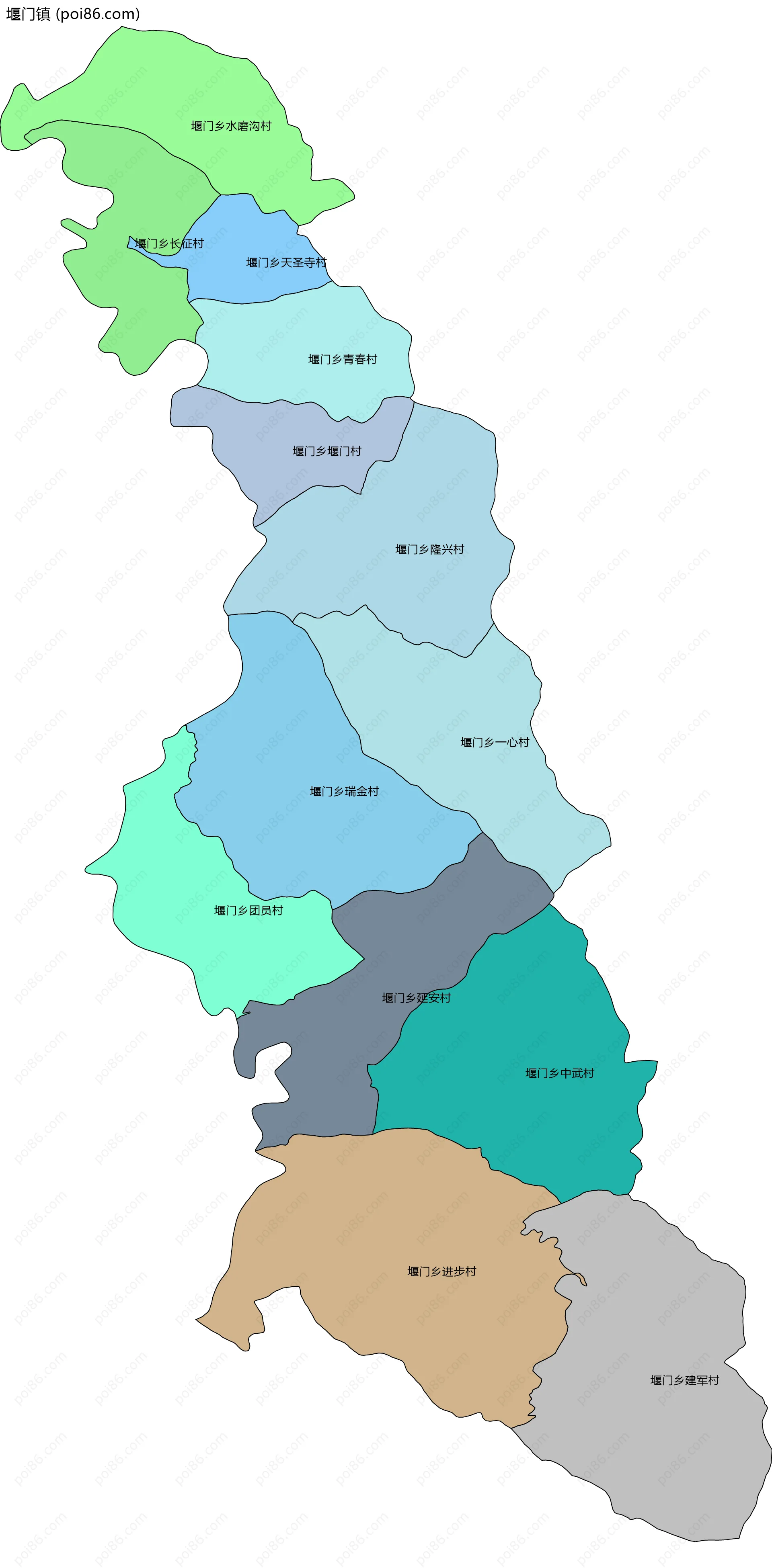 堰门镇边界地图(五级行政区划)