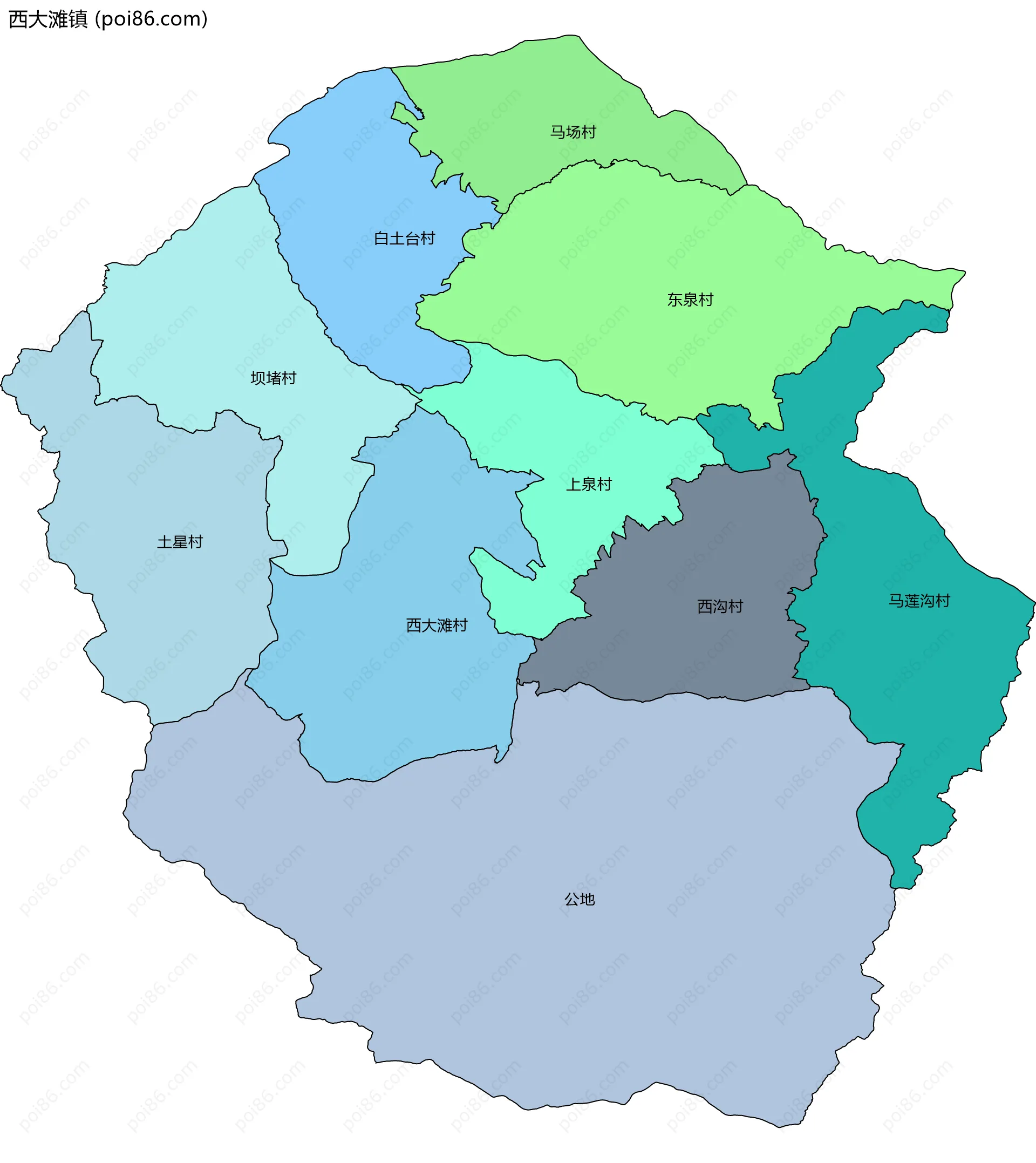 西大滩镇边界地图(五级行政区划)