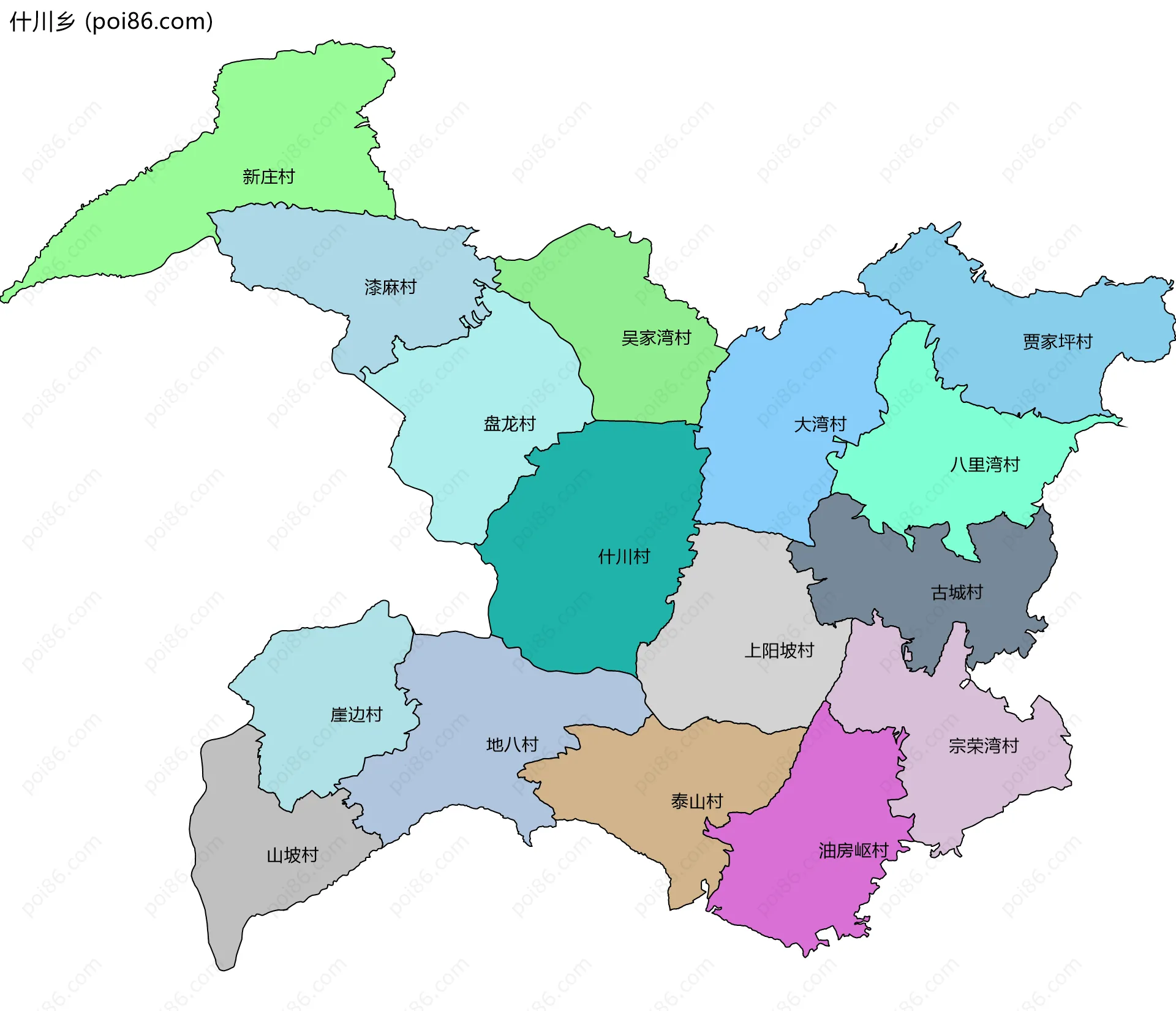 什川乡边界地图(五级行政区划)