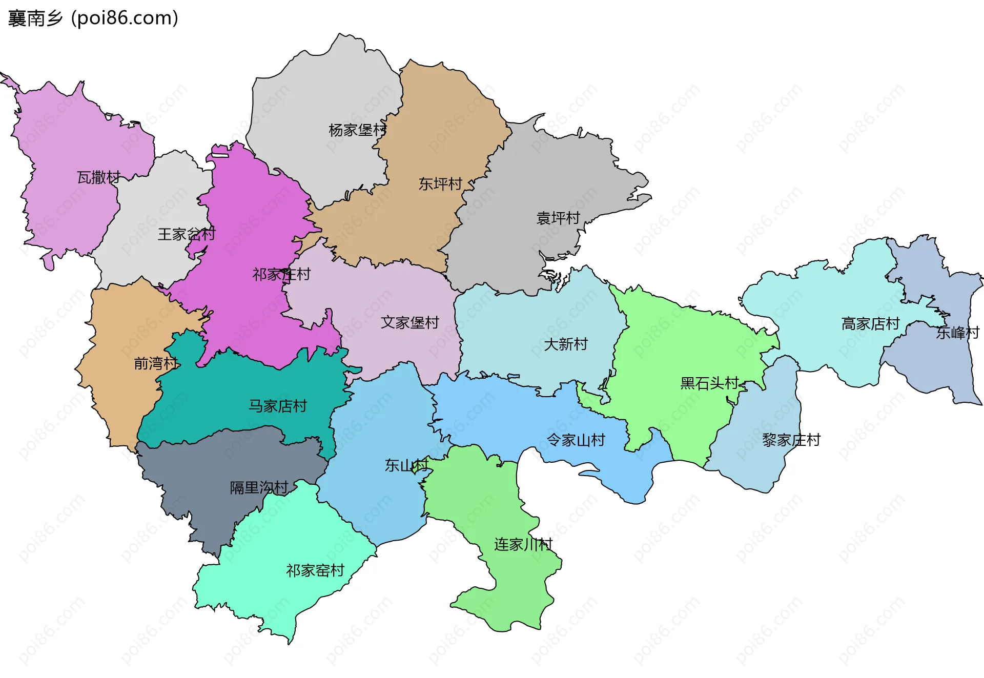 襄南乡边界地图(五级行政区划)