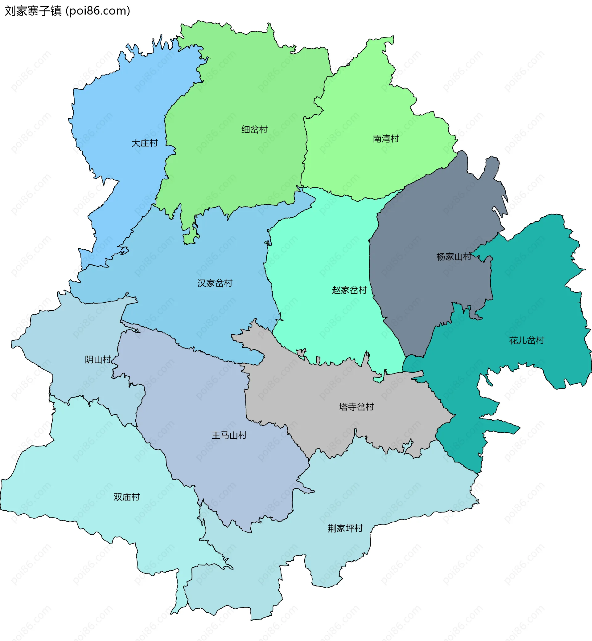 刘家寨子镇边界地图(五级行政区划)