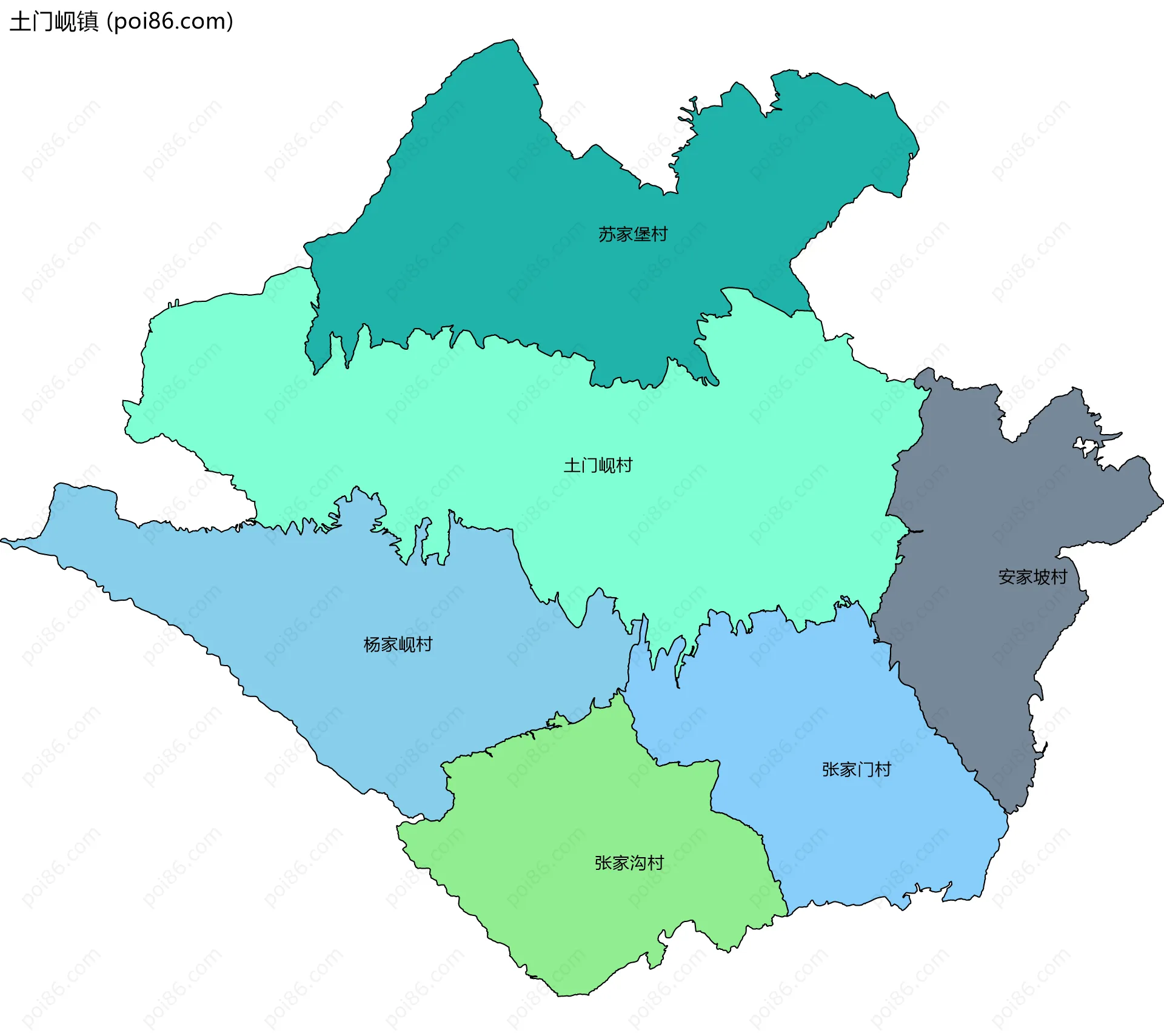 土门岘镇边界地图(五级行政区划)