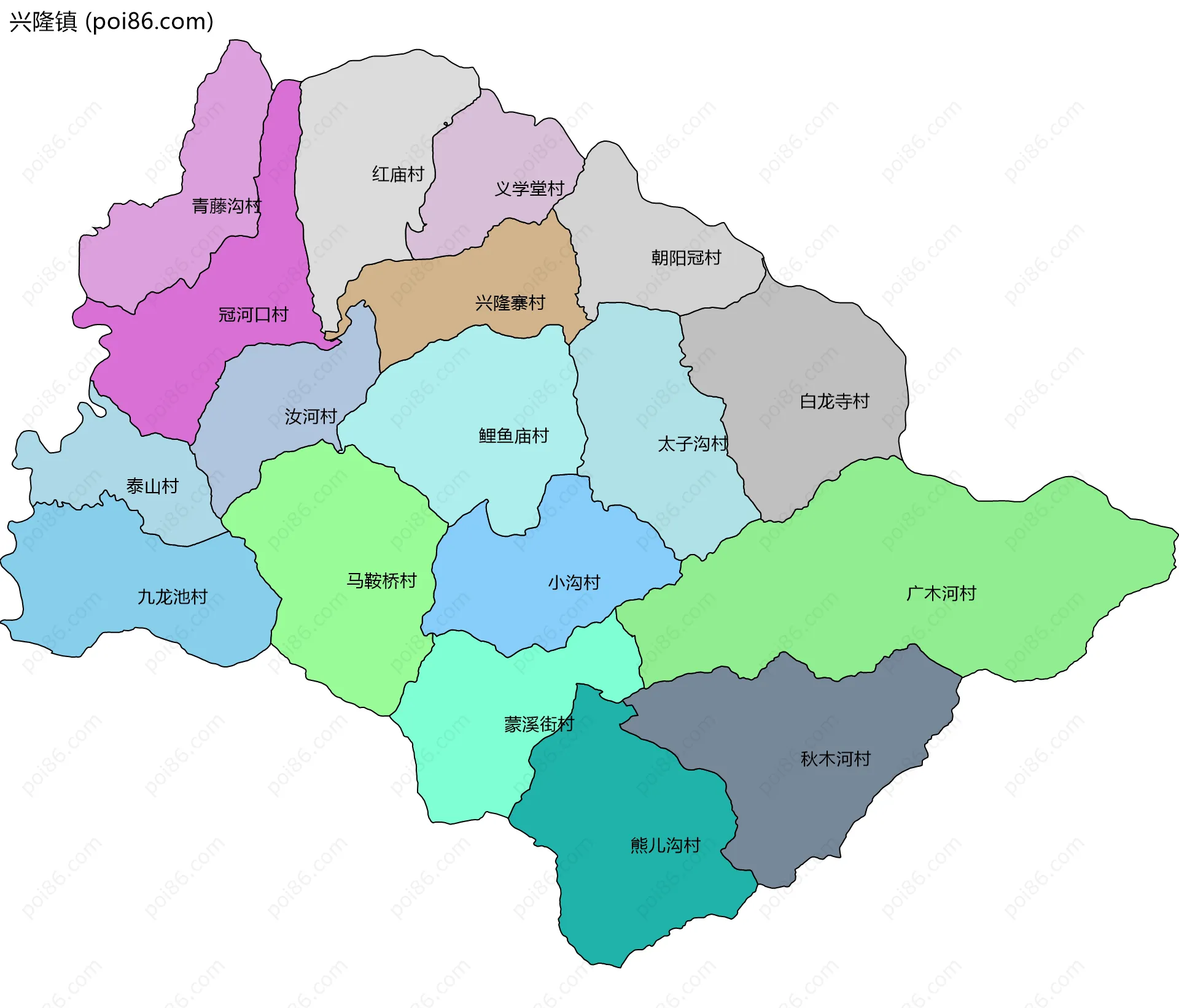 兴隆镇边界地图(五级行政区划)